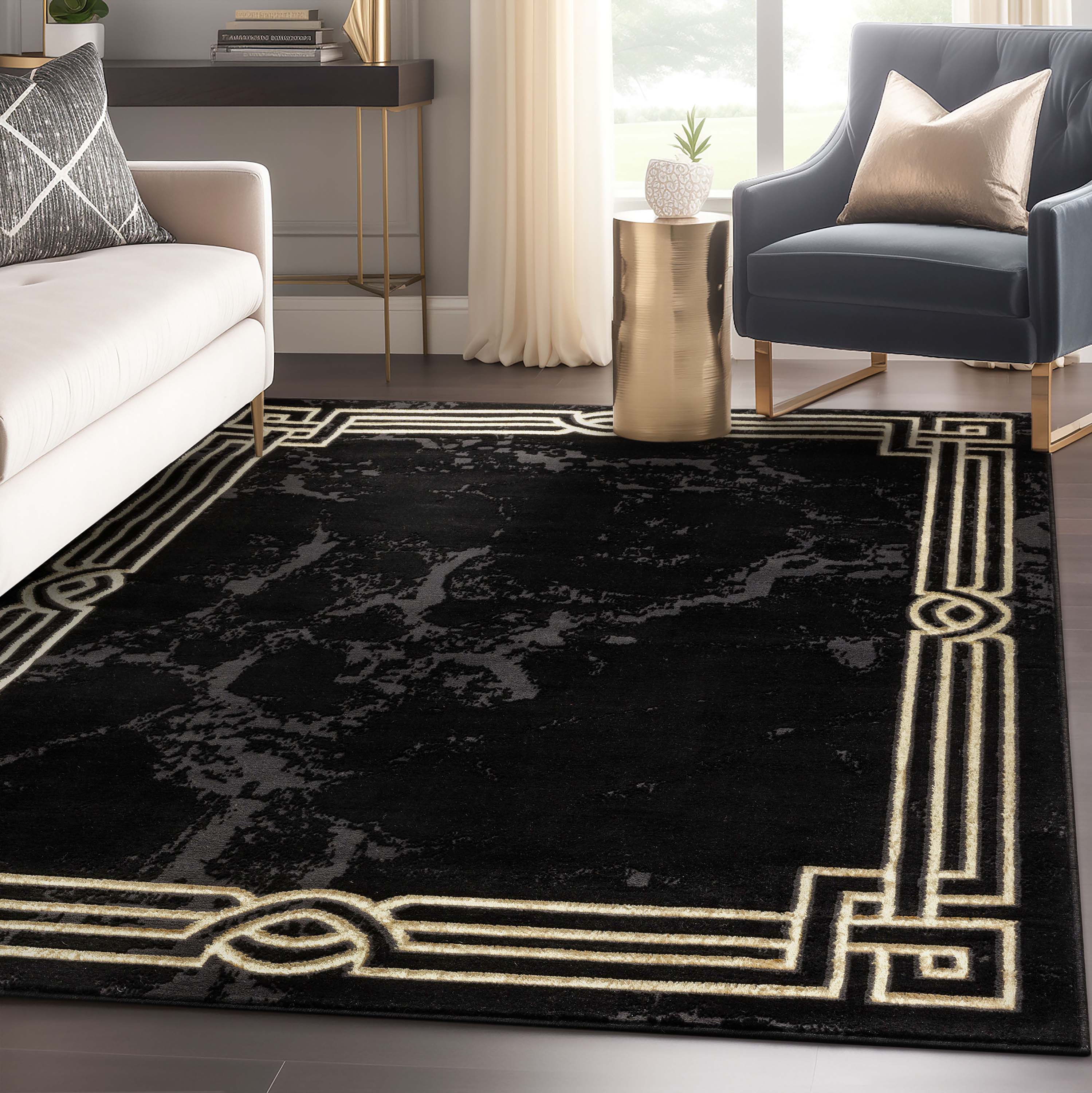 Well Woven FRM-76-4 Fairmont 3 x 5 (ft) Polyester Black Gold Rectangular Indoor Abstract Mid-Century Modern Area rug