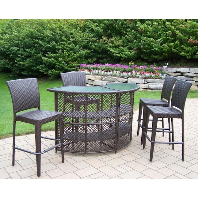 Brown Wicker Bar Height Patio Set, Wicker Bar Height Patio Tables And Chairs