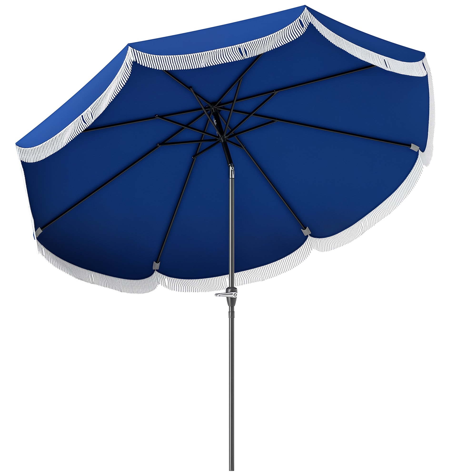 Outsunny 84D-397V00NU 9FT Patio Umbrella UPF 30+ Outdoor Market Umbrella Vented Patio Table Umbrella with Crank 8 Ribs Push Button Tilt Navy Blue