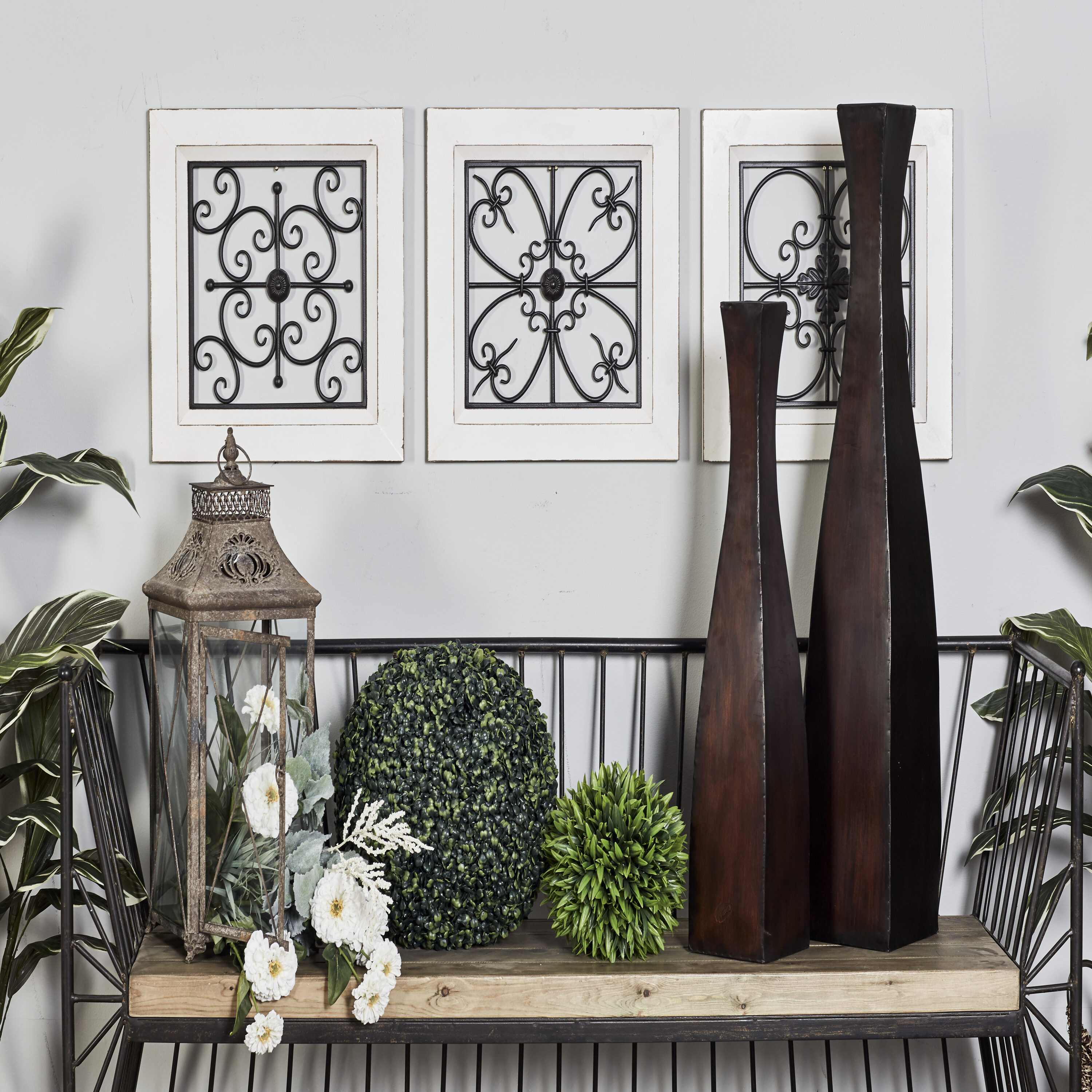 Grayson Lane 44474 17-Inches W x Wood Plaque with Metal Relief Abstract Wall sculpture