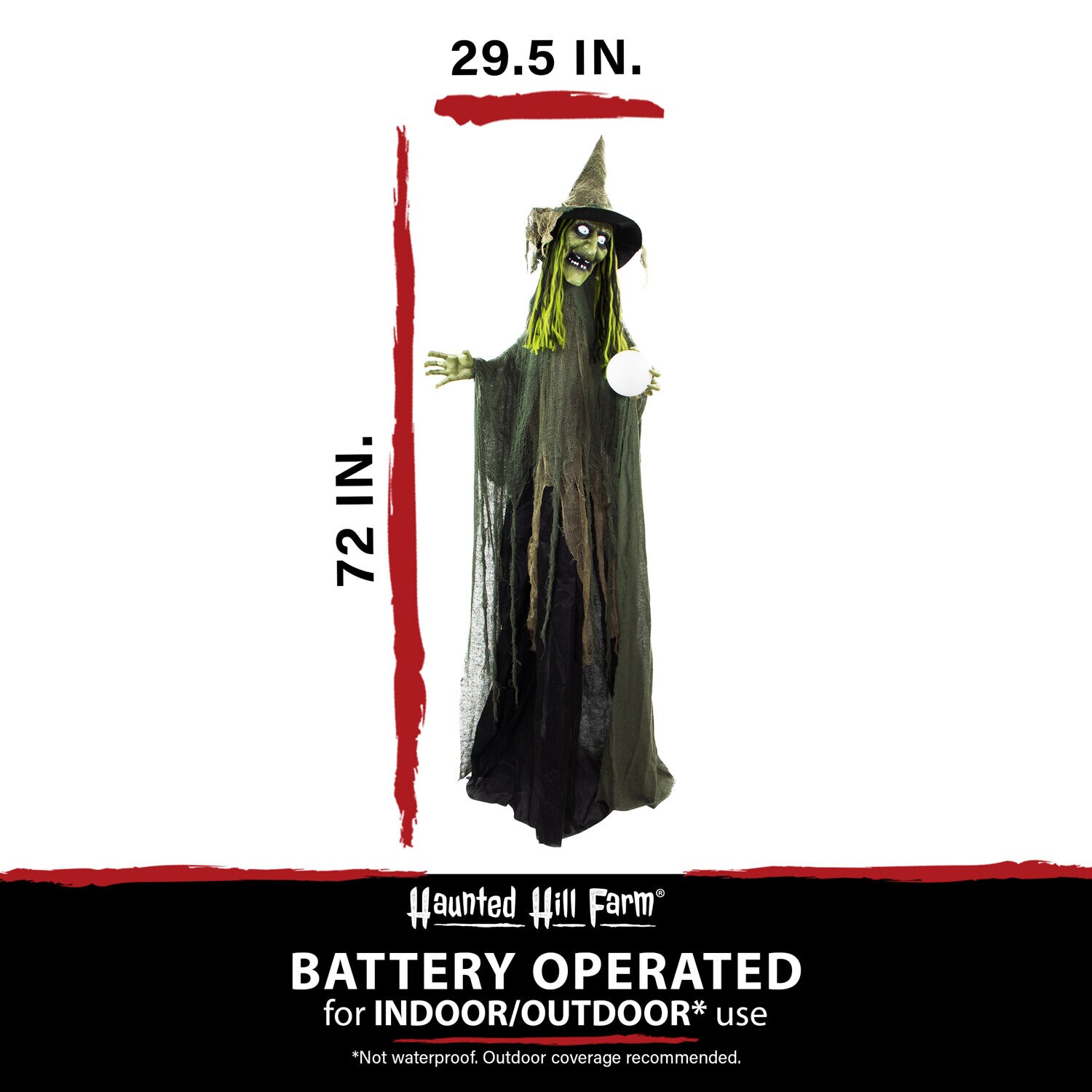 Life-Size Green Witch with Crystal Ball Halloween Animatronic
