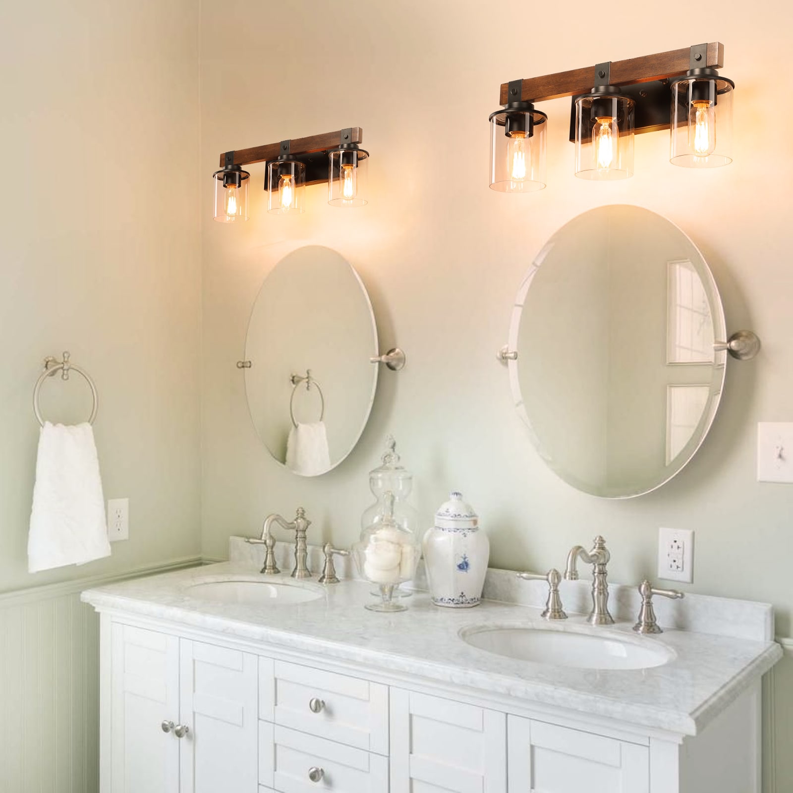 WELLFOR WBLG002 18.5-in 3 -Light Brown Farmhouse Vanity light