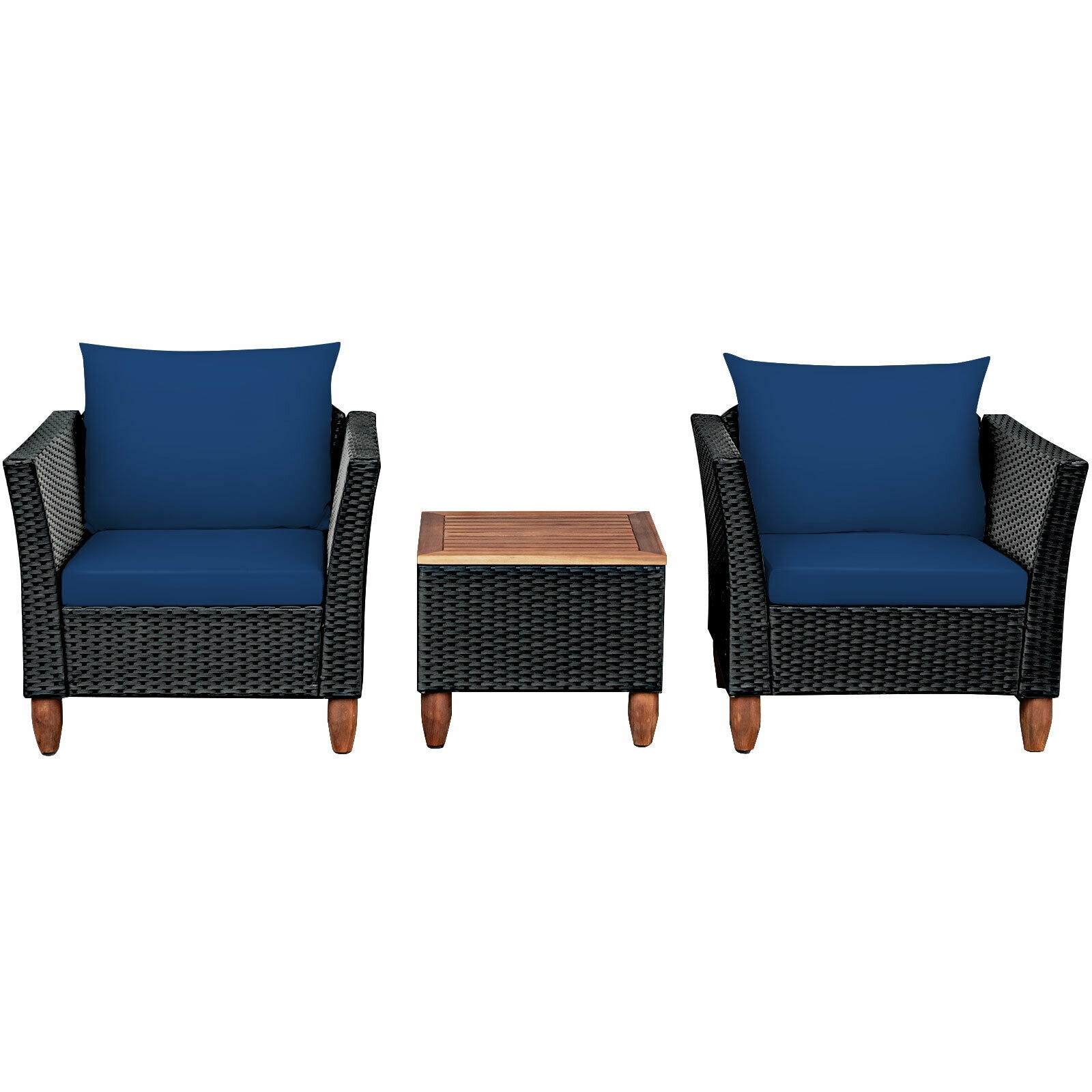 LIVIZA OUG70614NY 3 -Piece Wicker Patio Conversation Set with Navy Cushions