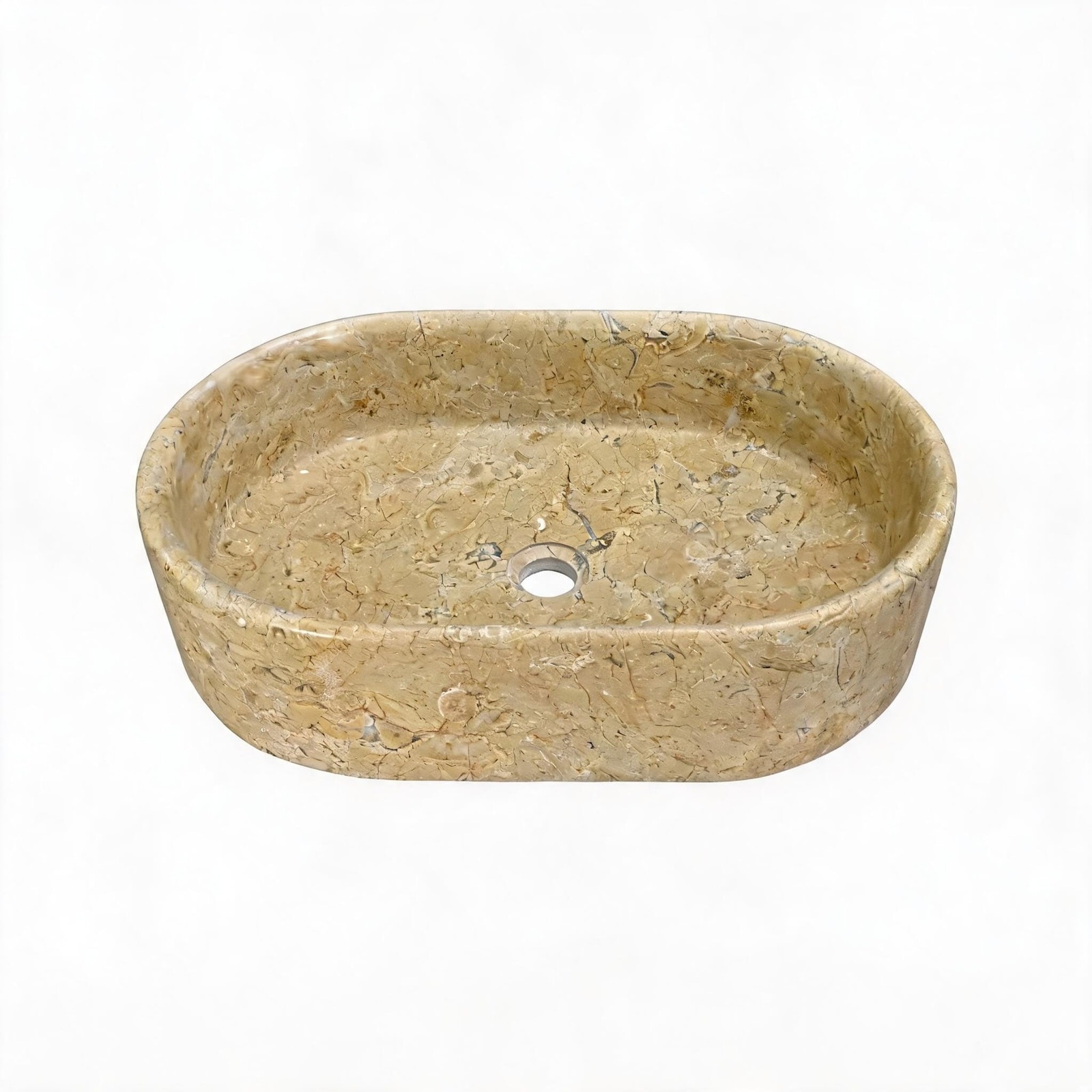 LIVACA 24 inch x 16 inch Gold Beige Natural Marble Bathroom Vessel Sink with Polished Finish