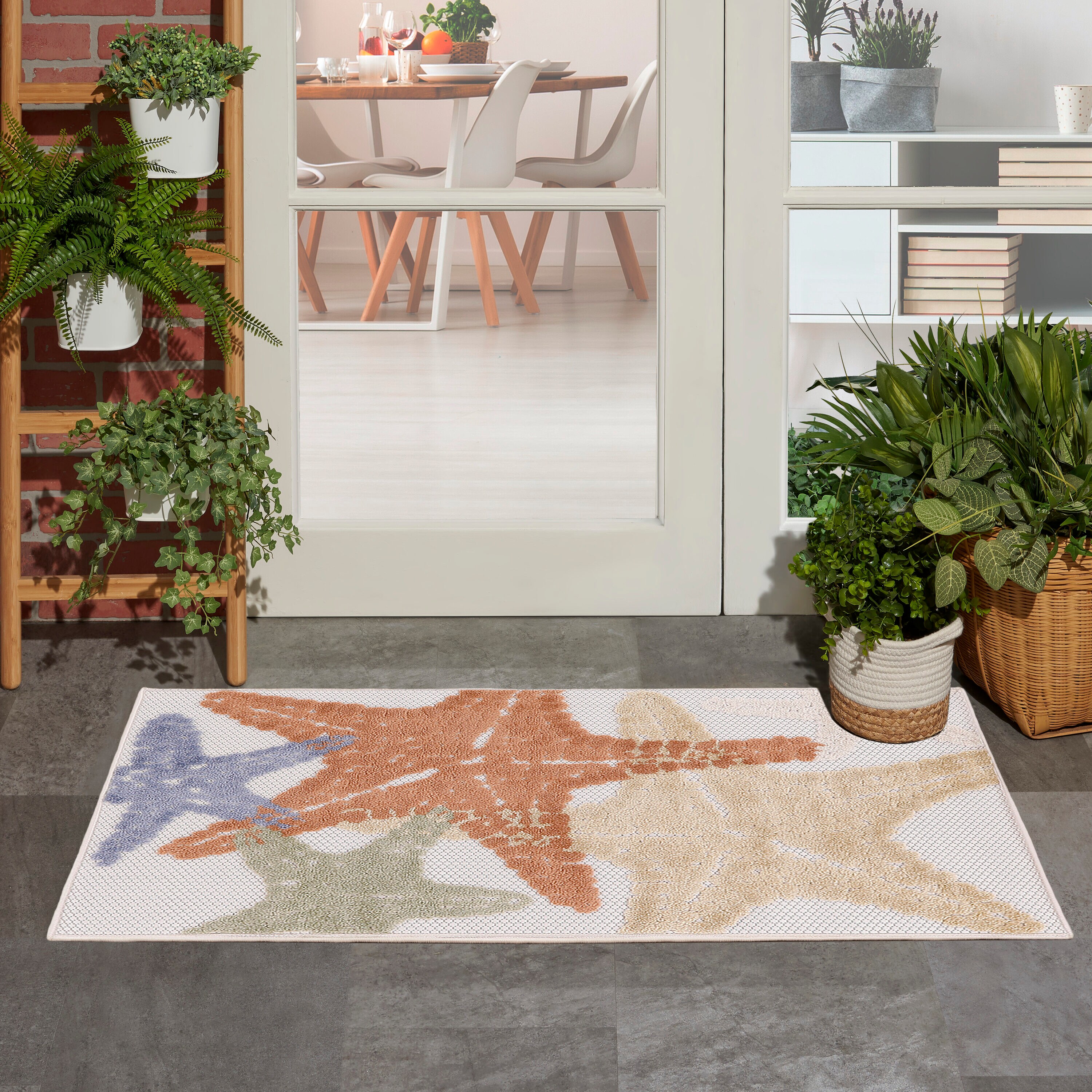 Nourison Home 099446921840 Aloha 3 x 4 (ft) Loomed Ivory Multicolor Rectangular Indoor/Outdoor Animal print Tropical Area rug