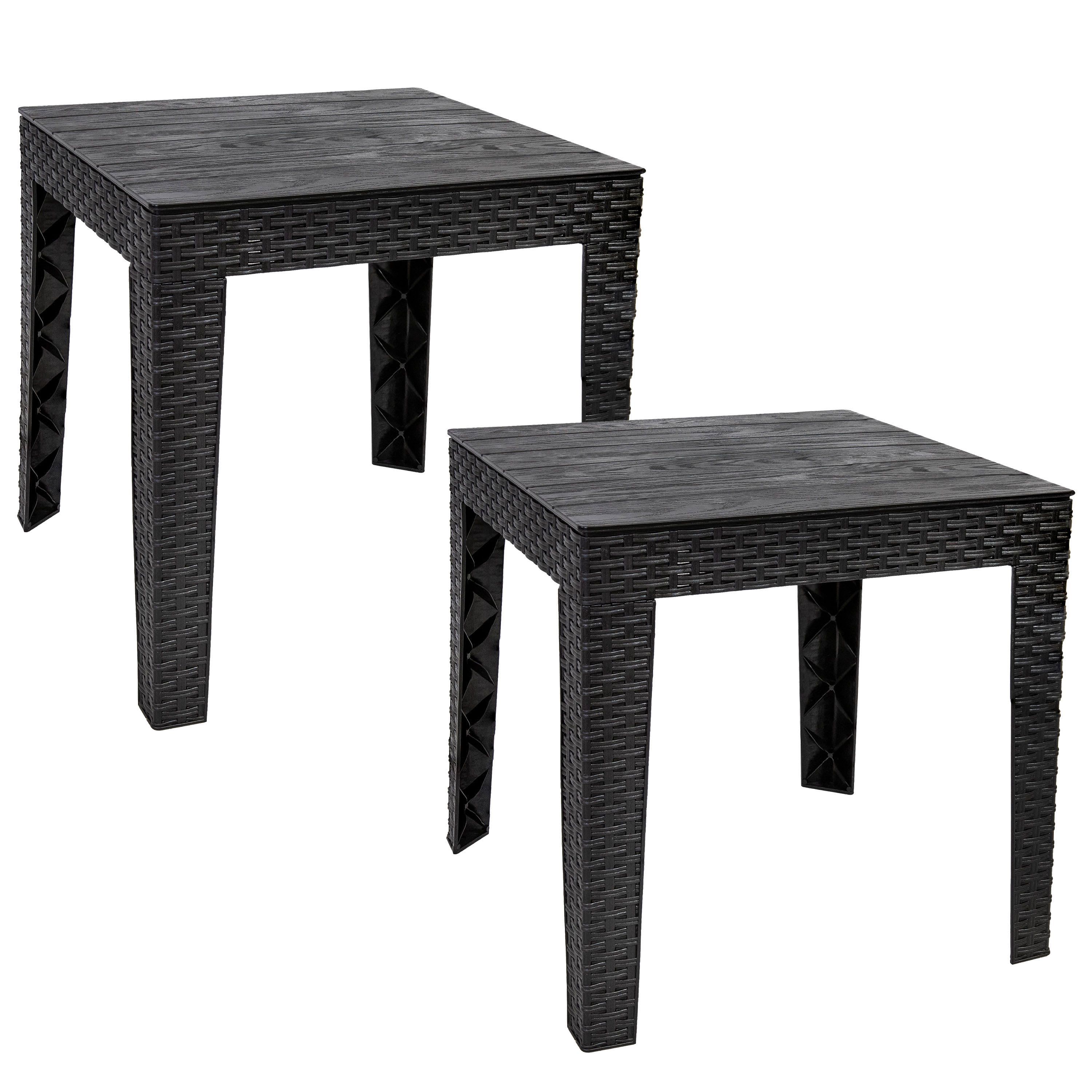 Sunnydaze Decor HB-0692 Sunnydaze Outdoor Side Table for Backyard or Front Porch - Plastic Adirondack Square End Table for Patio or Poolside - Black - Set of 2