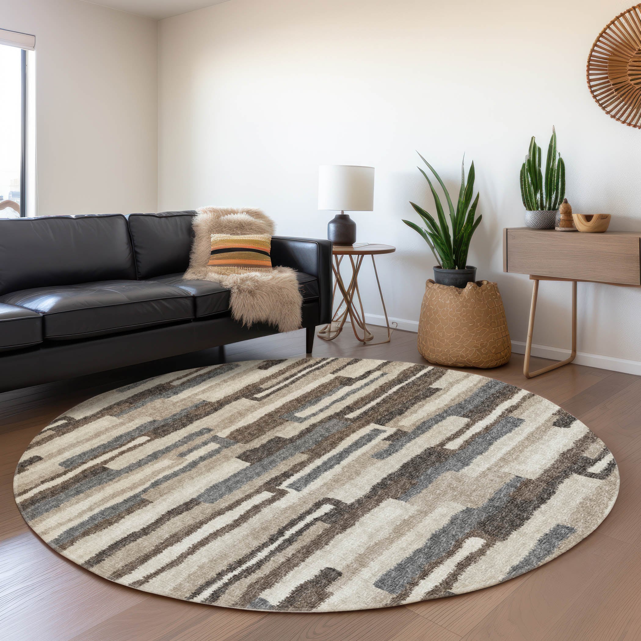 Addison Rugs AMF78EA8RO Mayfield AMF78EA 8 x 8 (ft) Loomed Polyester Earth Round Indoor Abstract Machine washable Area rug