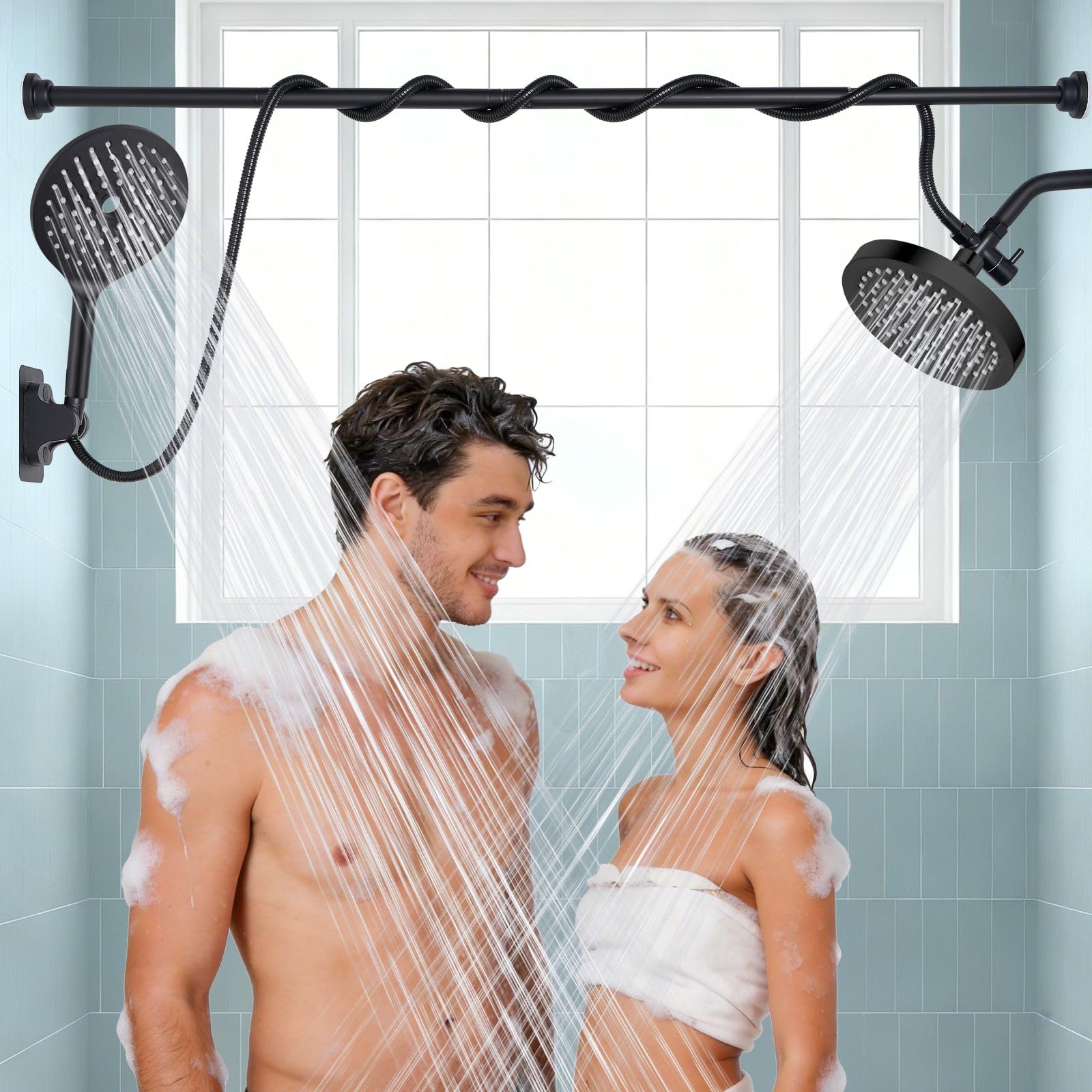 Yichuhaoxi  Dual Shower Head Set for Couples 6 Inch Fixed Rain Shower with 7 Inch Large Handheld Easy Install Renter Friendly Spa Experience