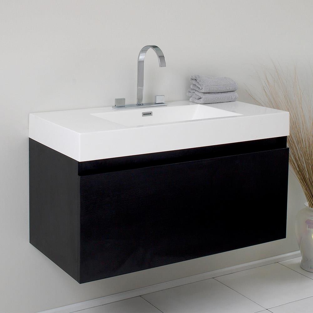 Black 39 Bathroom Vanity Storage Floating Single Sink Faux Slate