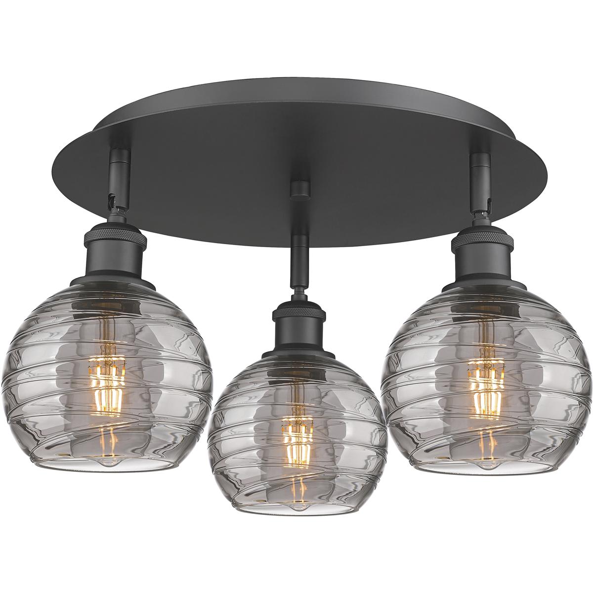 Innovations Lighting  516-3C-BK-G1213-6SM Ballston Athens Deco Swirl Flush Mount Matte Black