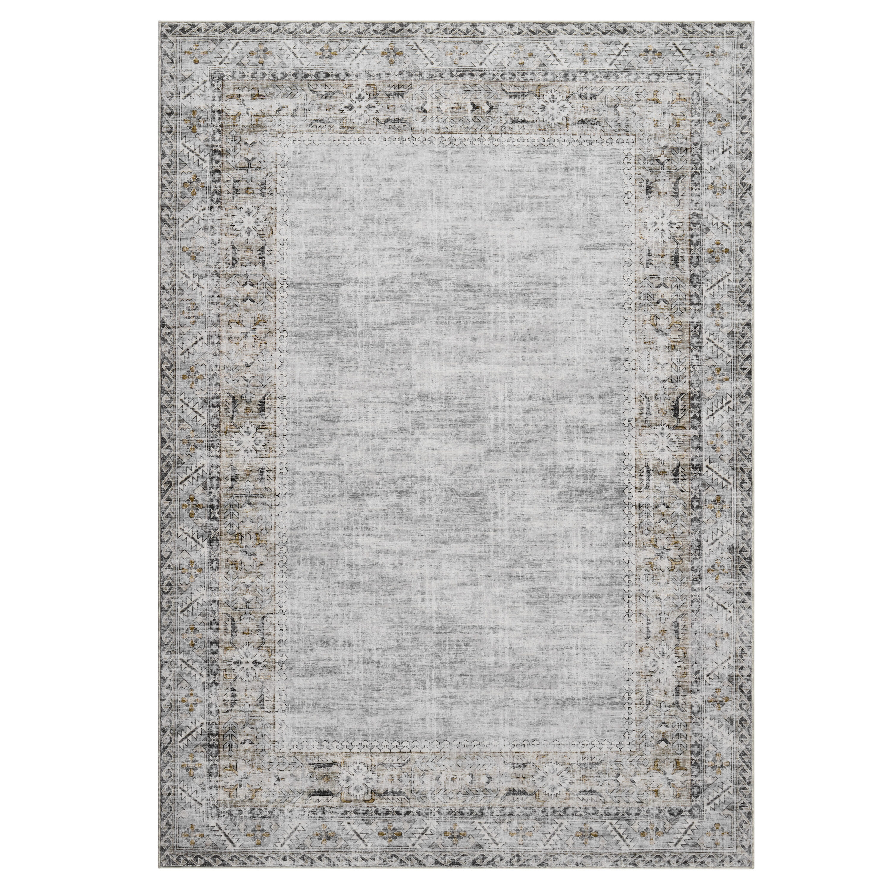 Qeetex SUNNY-PHK-34EXBEU4 8 x 10 ft Polyester Grey Green Rectangular Indoor Bedroom Living Room Distressed Floral Print Vintage Machine Washable Area Rug