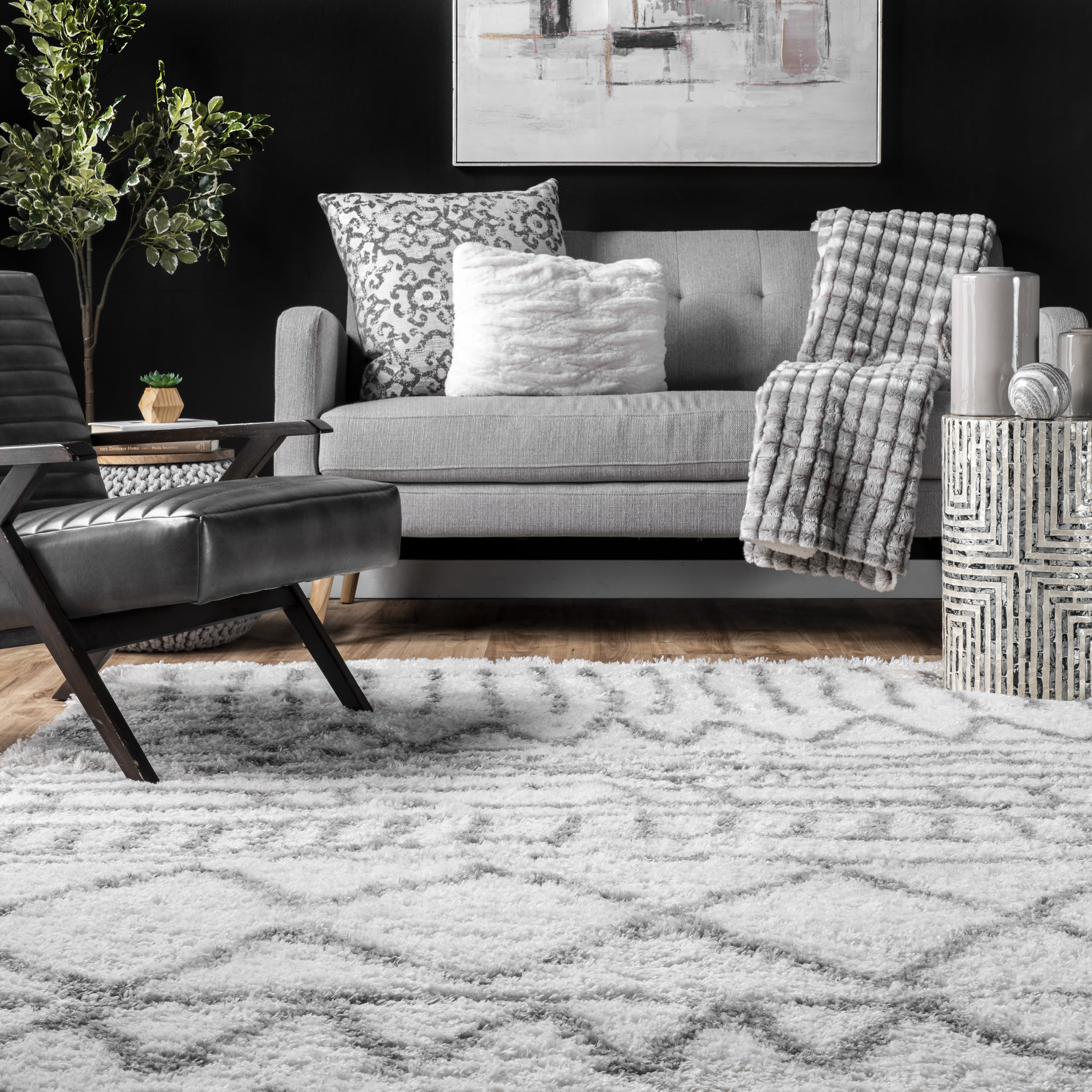 Reversible Gray Braided Shag Area Rug, 3' 3" x 5', Synthetic