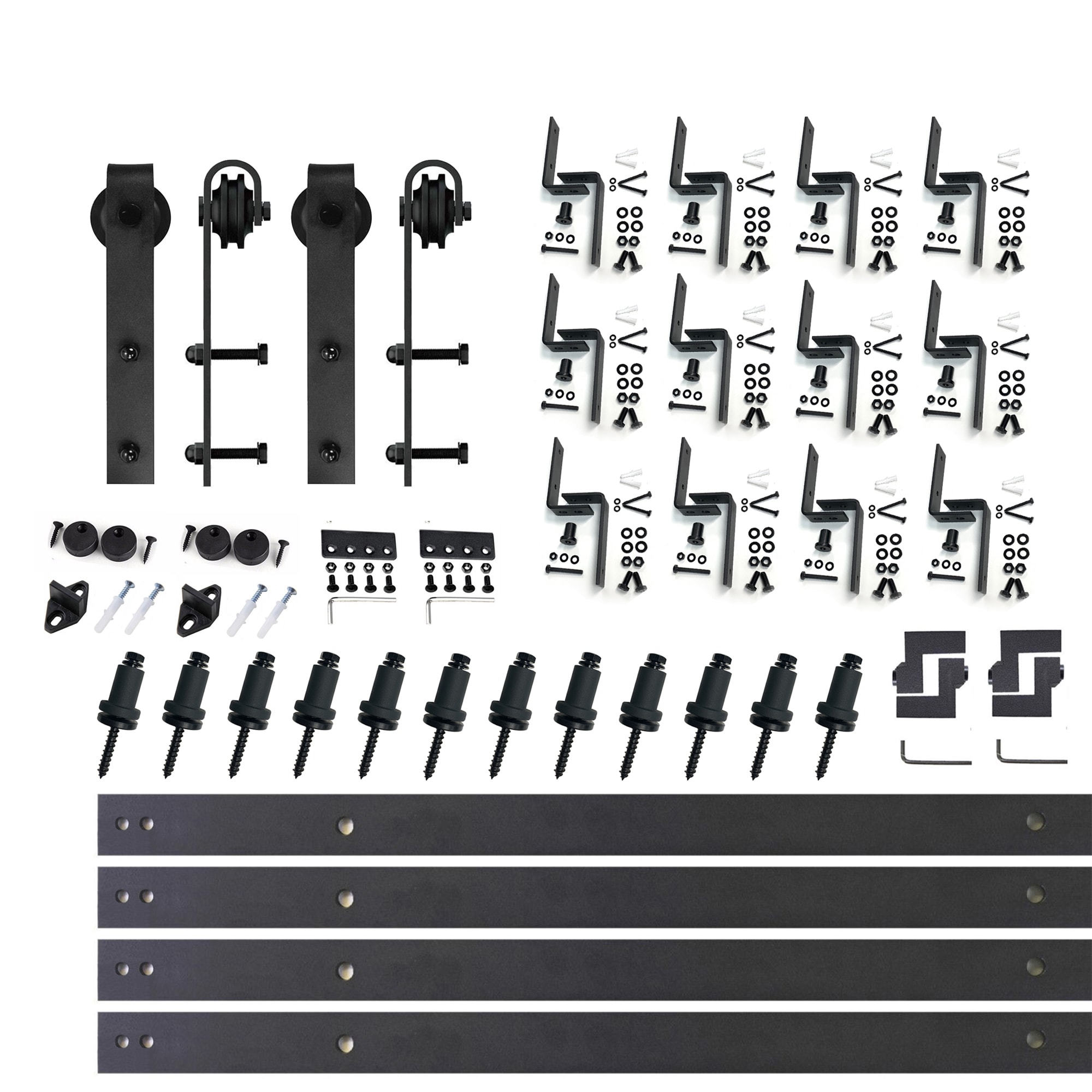 HOMACER YT3TGH180C 180-in Rustic black Black Indoor J-strap Double bypass Barn door hardware kit