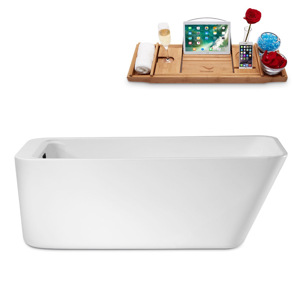 Streamline N2020BL 28.7-in x 63-in Glossy White Acrylic Rectangular Freestanding Soaking bathtub with Drain ( Reversible Drain )