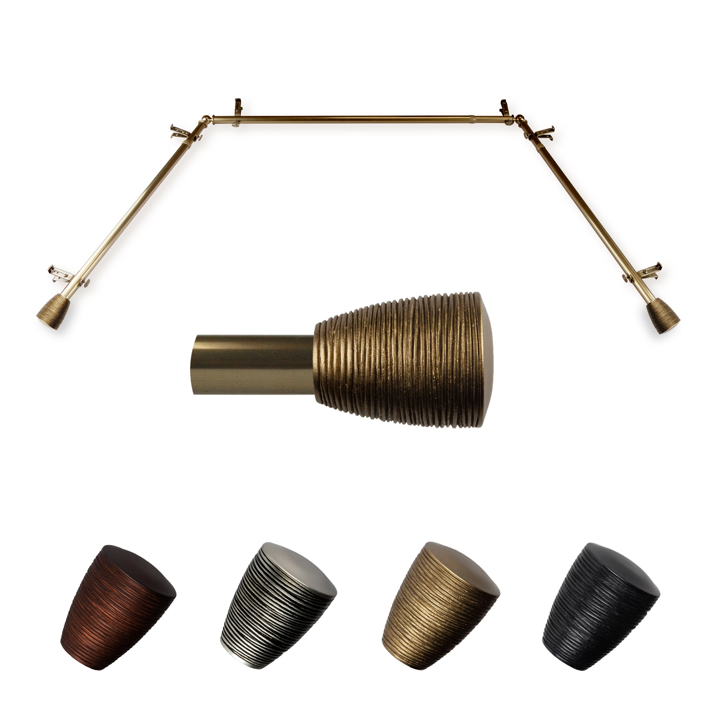 Hart & Harlow L-ABAY-78-4 Tobiya 13/16-in 38-in to 72-in Antique brass Steel Bay window curtain rod with Finials