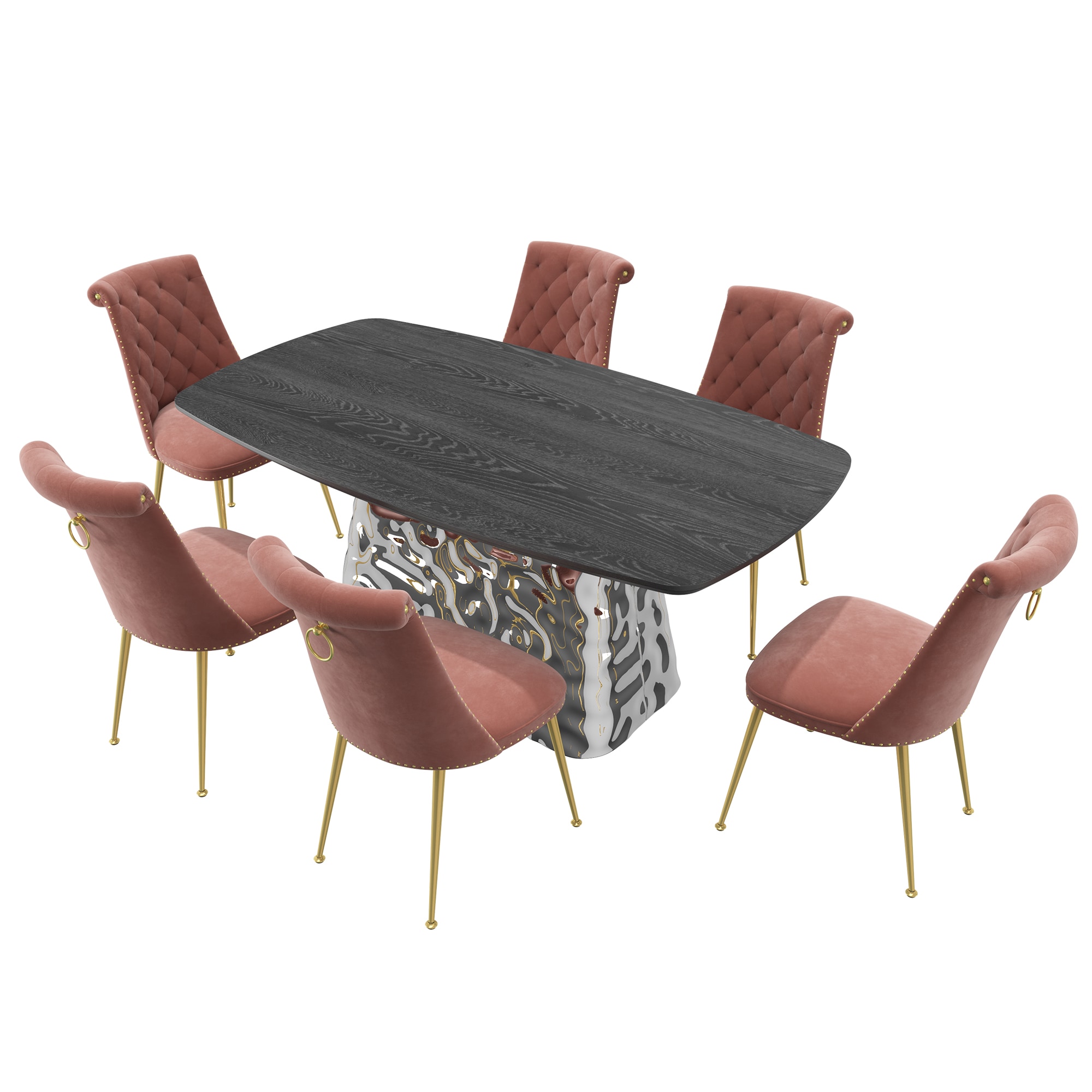 Clihome CL-1676D703CBN Reddish-brown Chair/Black Table Contemporary/Modern Dining Room Set with Rectangular Table ( Seats 6 )