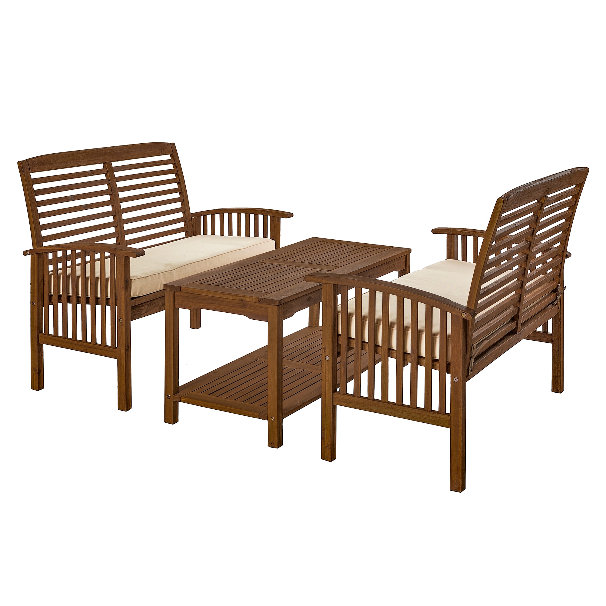 Walker Edison LWW3SDB-2LST 3-Piece Patio Conversation Set with Tan Polyester Cushions