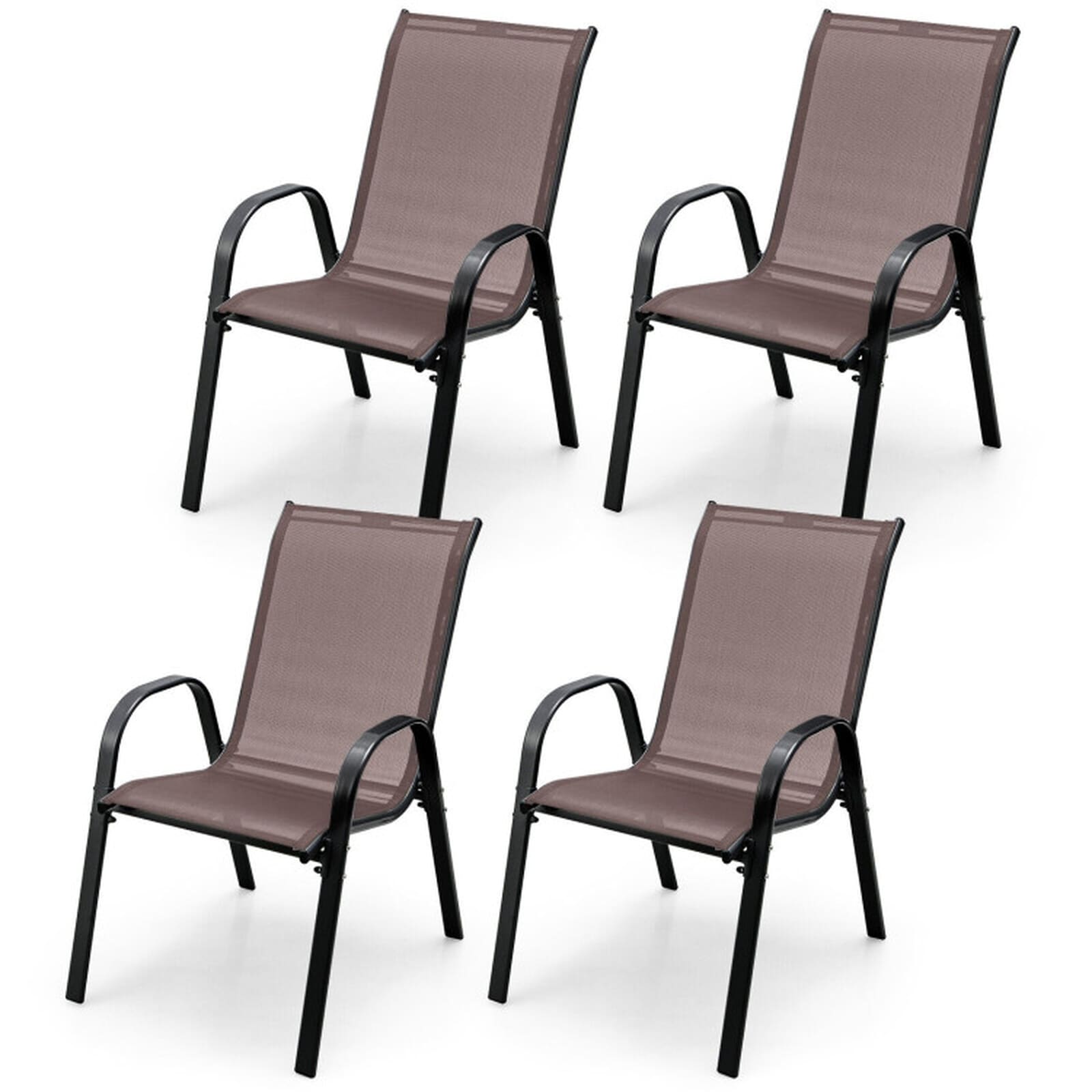SUGIFT - 4-Piece Brown Fabric Patio Stackable Dining Chair Set with Gray Steel Frame - Rustproof ...