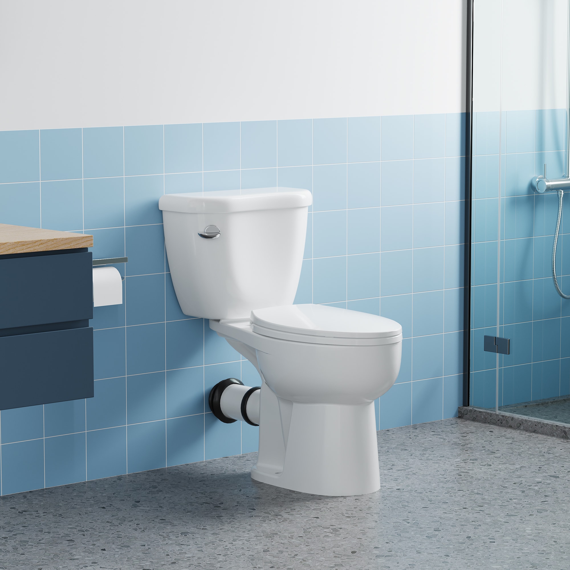 IdealHouse - Two Piece Toilet with 17 Inch Height Rear Outlet Toilet with Extension Pipe 7 inch R...