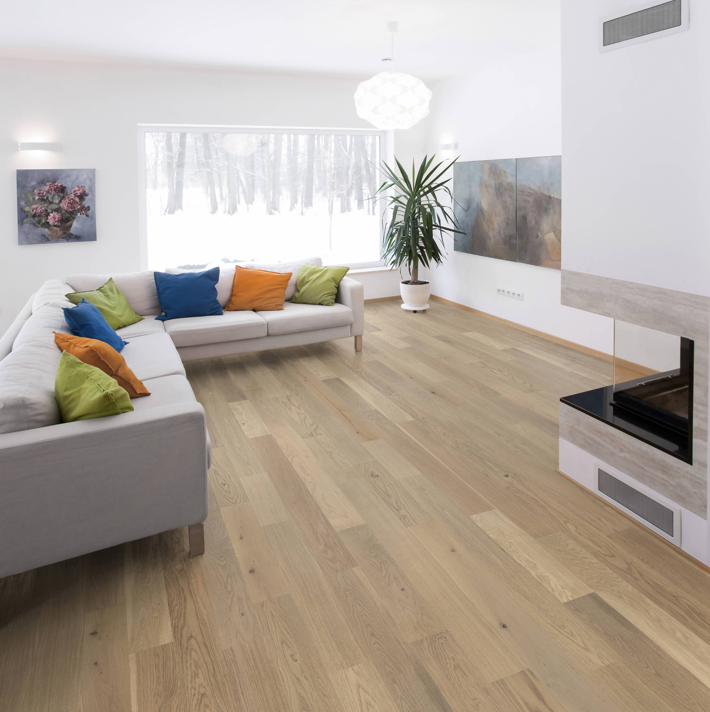 Zalan Floors 5995292 Firenze EK5A01TG White oak 5-in W x 1/2-in T Wirebrushed Engineered Hardwood Flooring ( 26.25-sq ft / Carton )