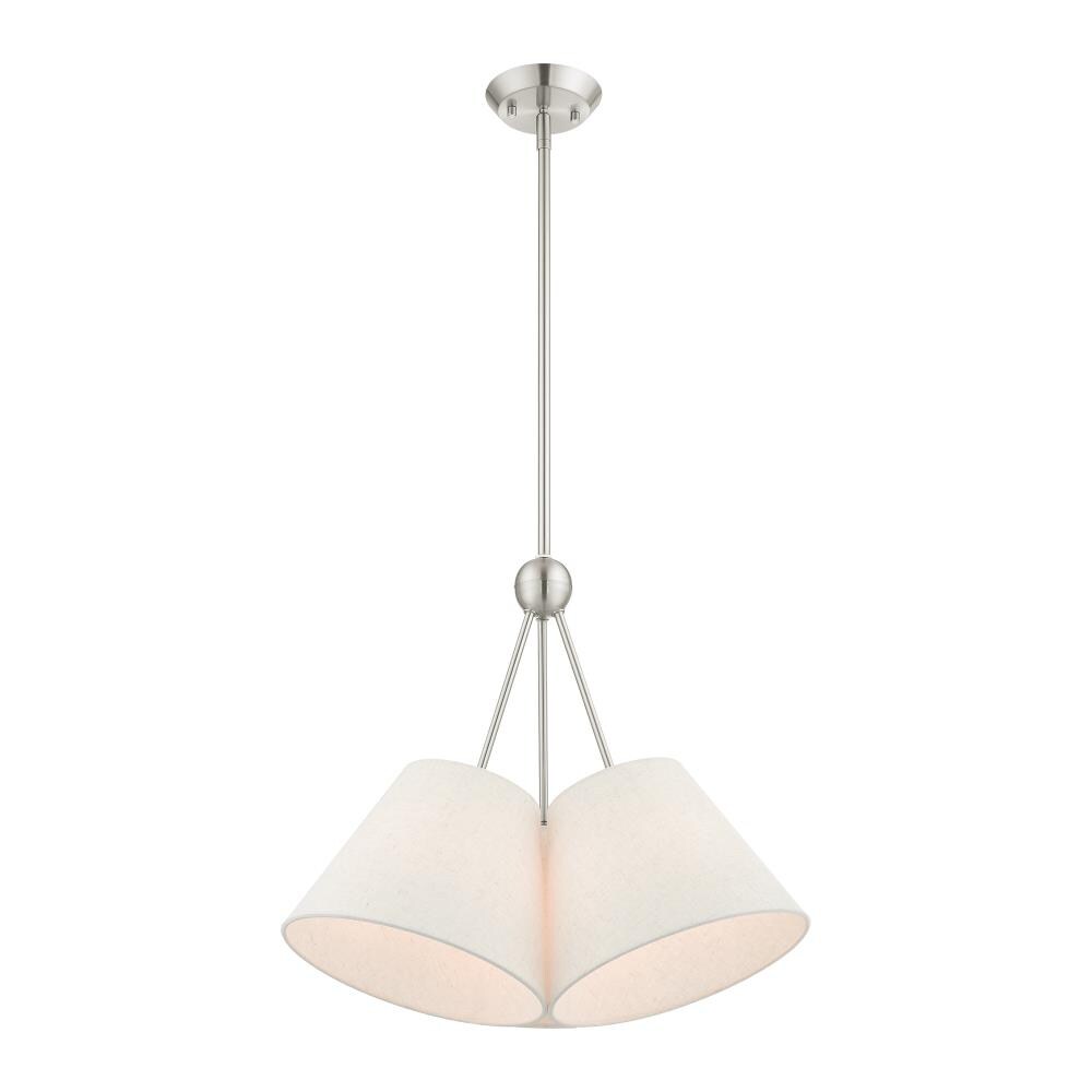 Brushed Nickel and Crystal 3-Light Chandelier with Oatmeal Shade