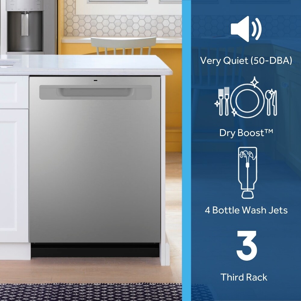GE Dry Boost Top Control 24-in Built-In Dishwasher With Third Rack (Fingerprint-resistant Stainless Steel) ENERGY STAR, 50-dBA