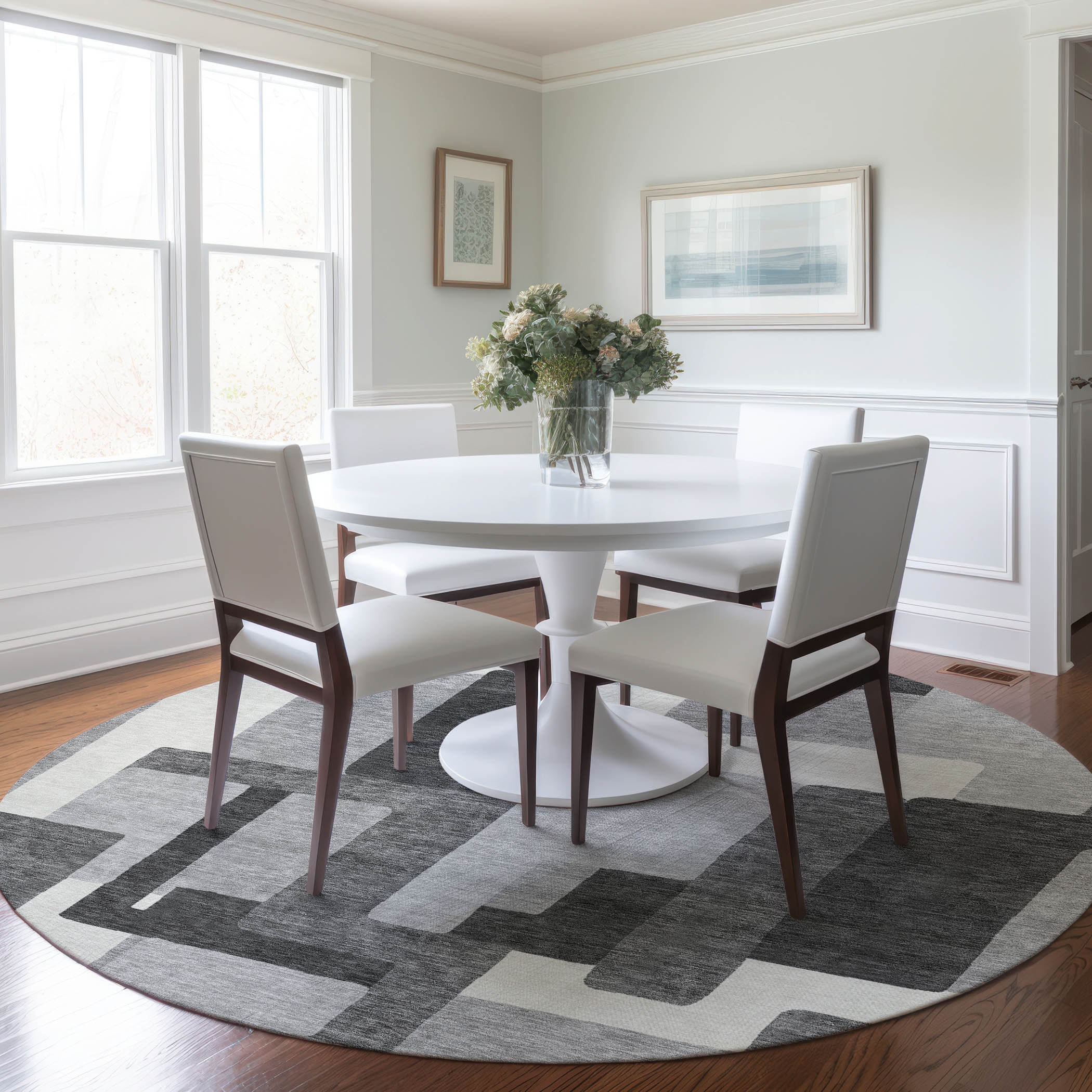Addison Rugs ACN740GY8RO Chantille ACN740GY 8 x 8 (ft) Polyester Gray Round Indoor/Outdoor Geometric Machine washable Area rug