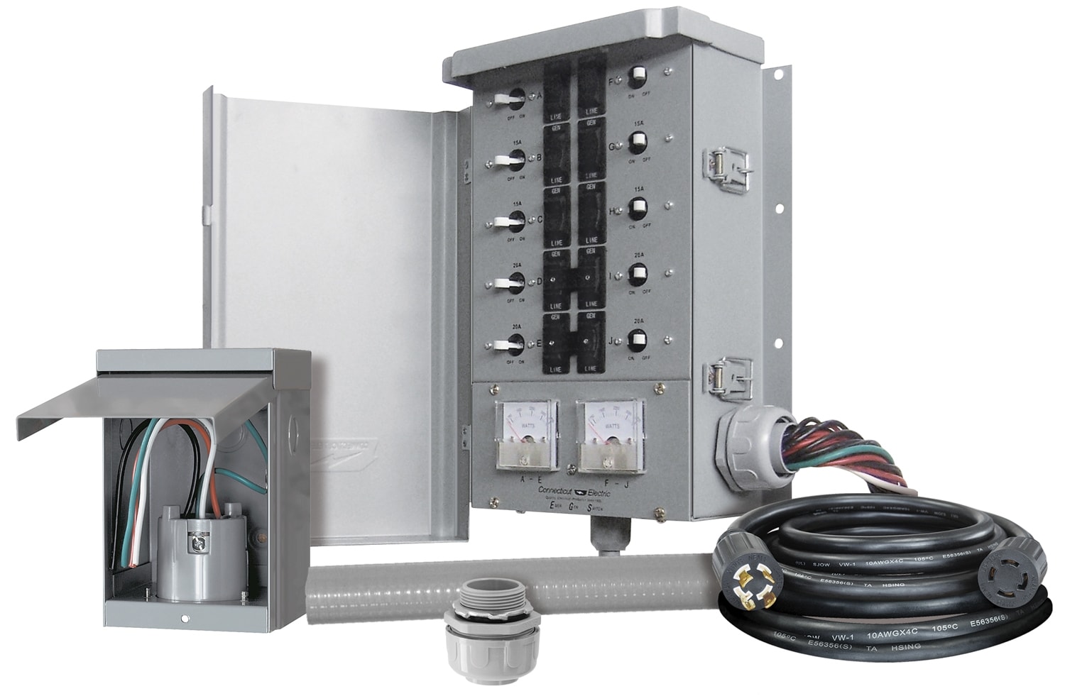 Connecticut Electric 30-Amp Manual Transfer Switch Kit with Inlet Box,  Power Cord, and Wiring Harness - 7500W Capacity, ETL Safety Listed