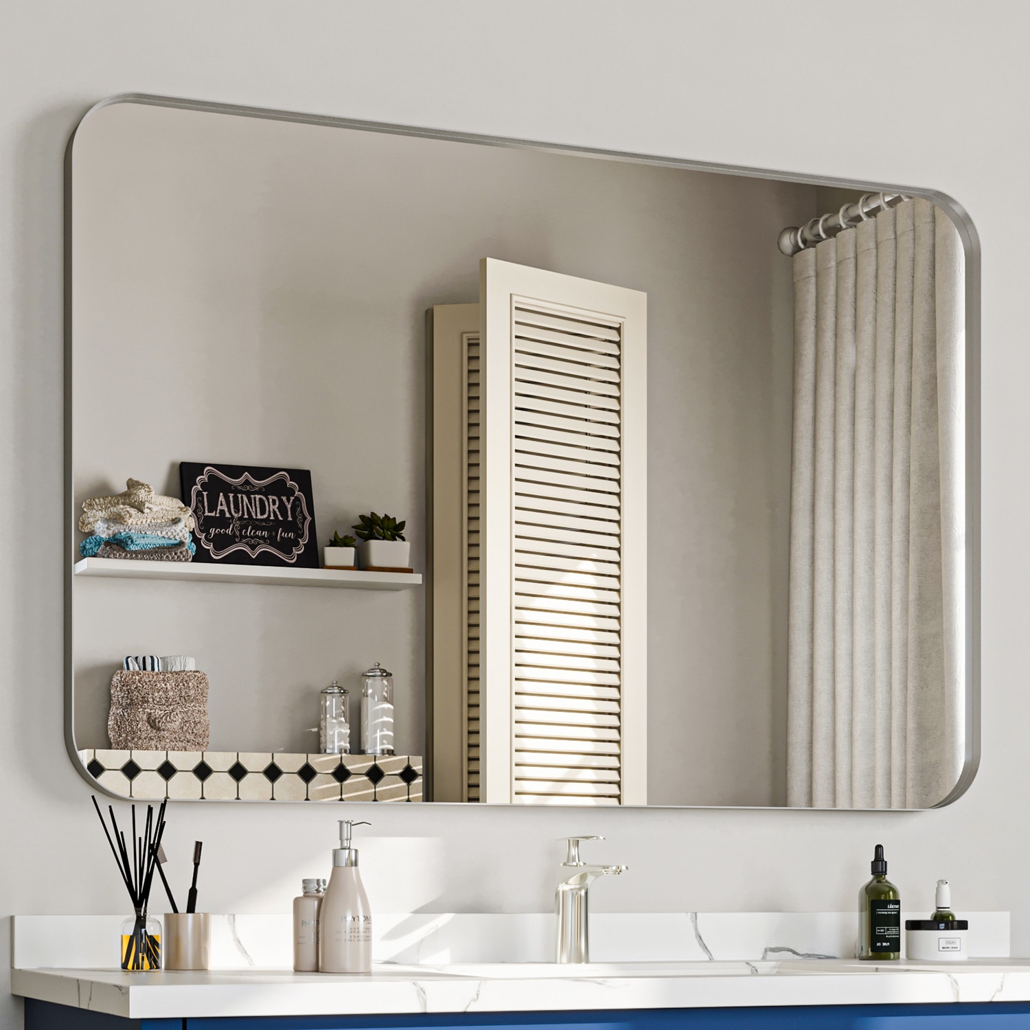 waterpar WPLO-2330 48-Inches x 32-Inches Framed Rectangle Bathroom Vanity Mirror ( Silver )