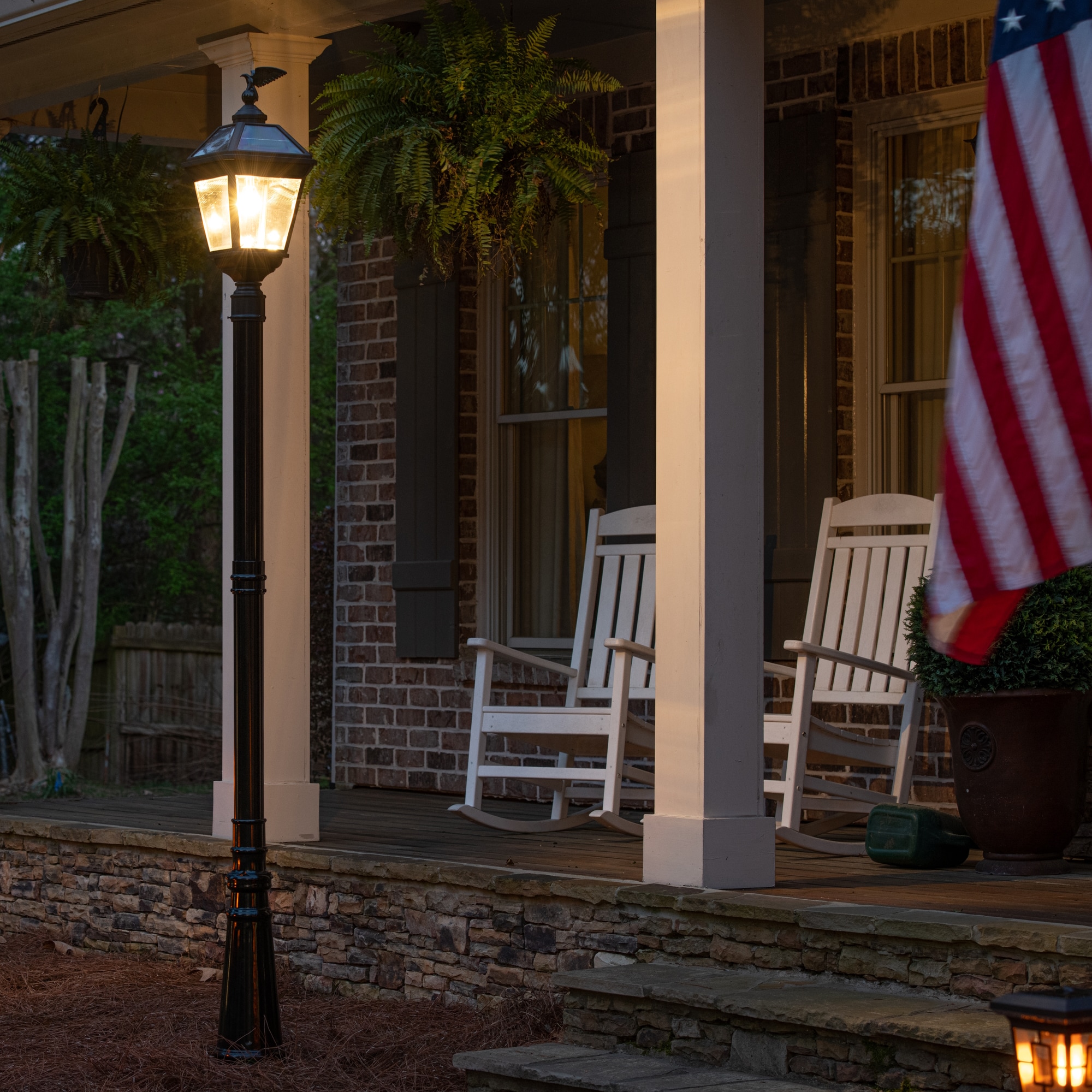 Imperial Black Aluminum Solar Lamp Post with Clear Glass