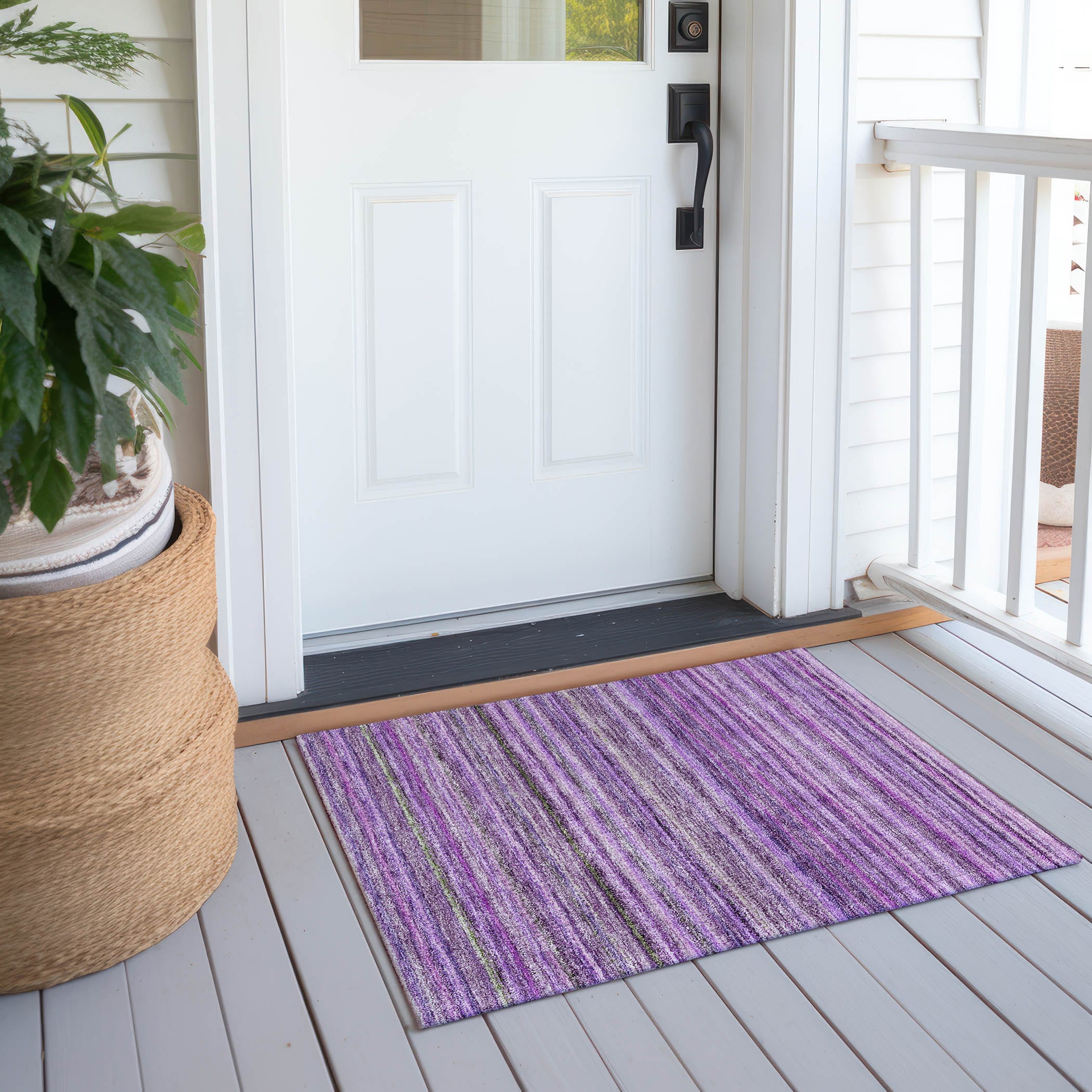 Purple Striped Synthetic Washable Rectangular Rug 1'8" x 2'6"