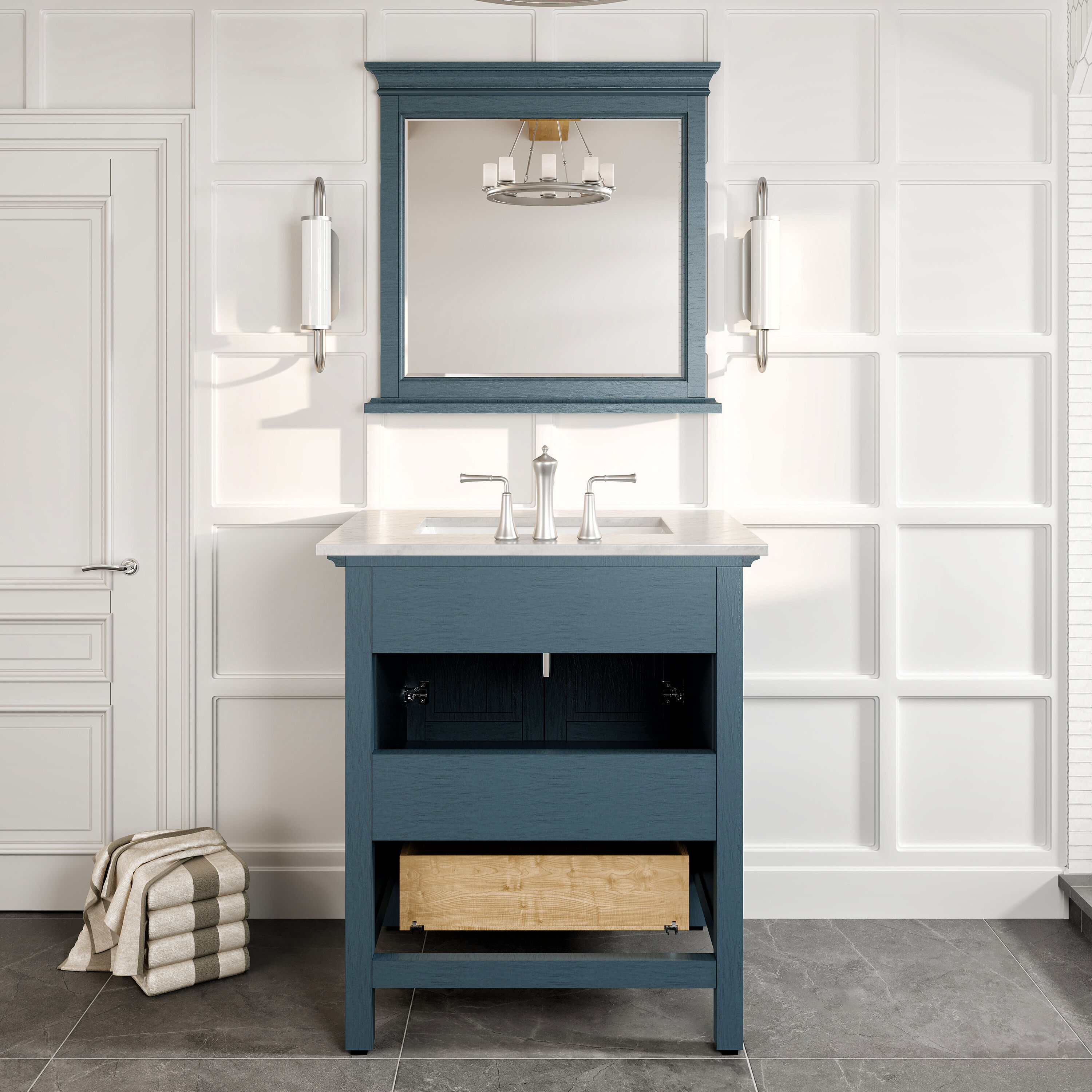 Britney 30" Ash Blue Bathroom Vanity with White Marble Top