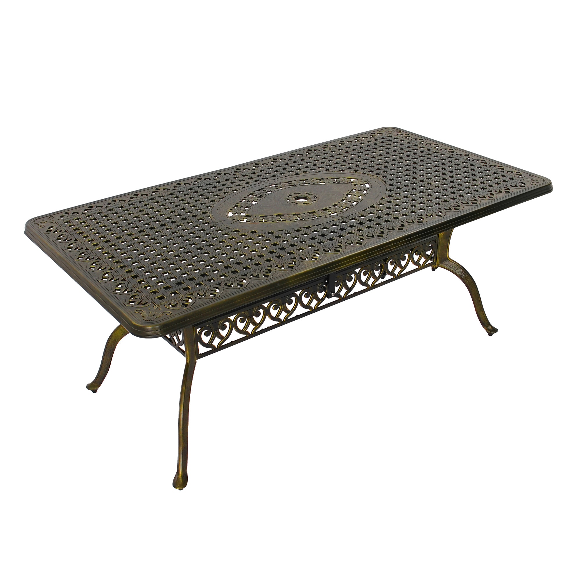 Clihome CL-XG180DF-BR Cast Aluminium Patio Table Rectangle Outdoor Dining Table 39-in W x 71-in L