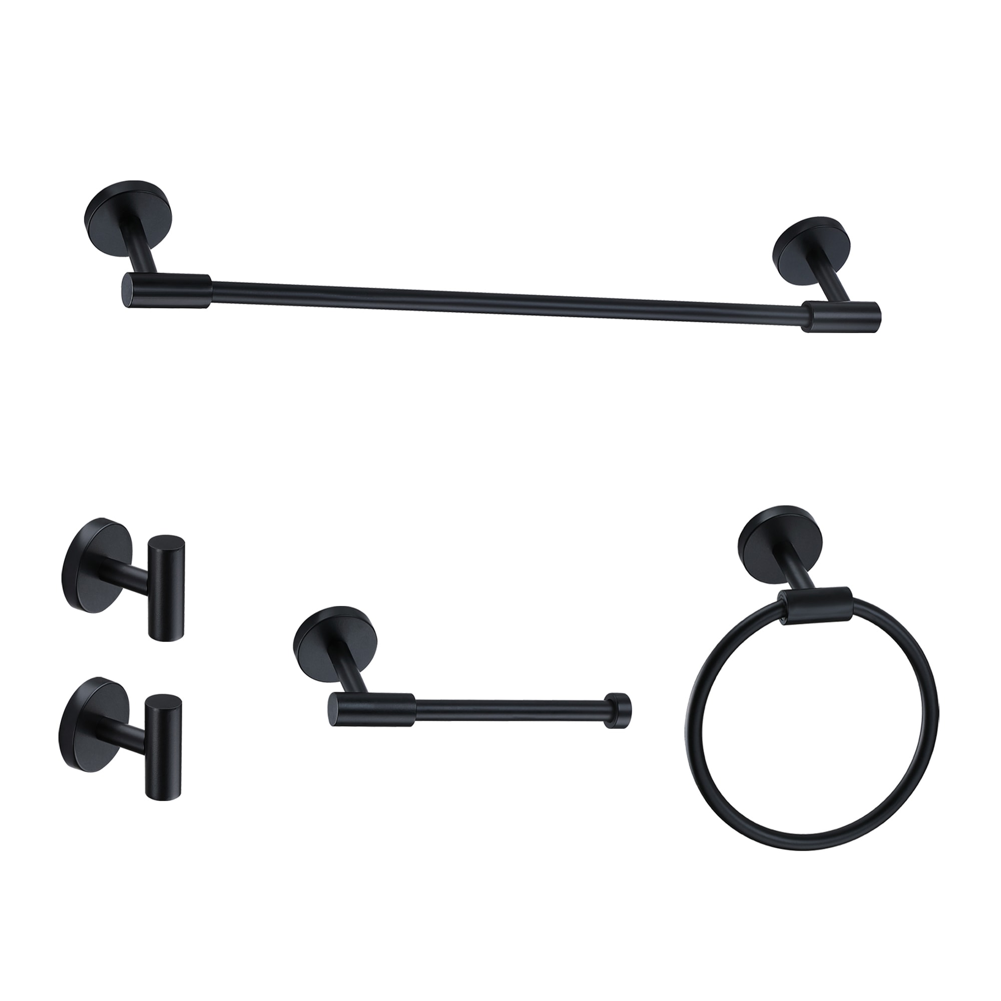 FAYMART LIGHTING FLB16918-TB-BK 5 -Piece Matte Black - 19in tower bar Decorative Bathroom Hardware Set Towel Bar, Toilet Paper Holder, Towel Ring ,Robe Hook Included