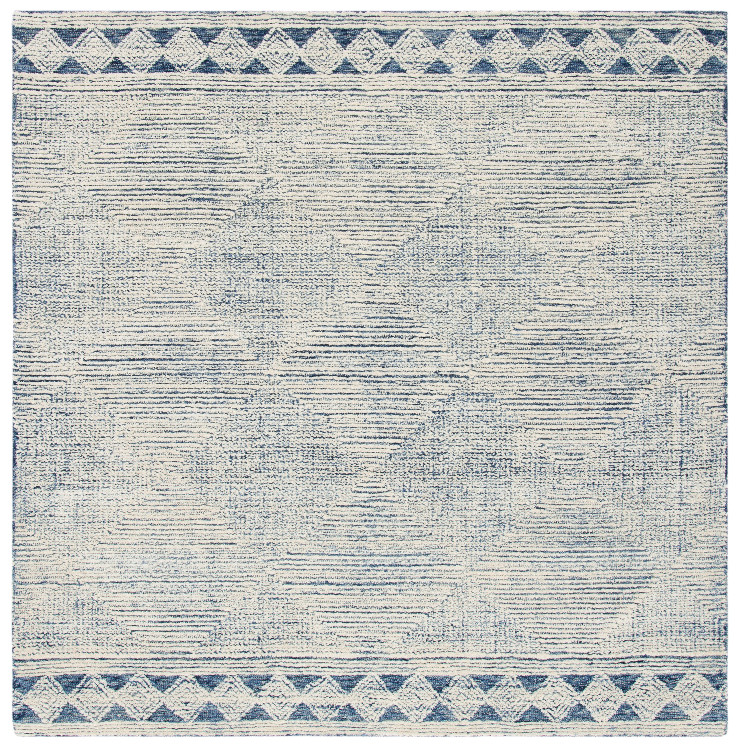 Safavieh ABT349N-4SQ Abstract Hela 4 x 4 (ft) Tufted Wool Ivory/Navy Square Indoor Distressed/Overdyed Farmhouse/Cottage Area rug