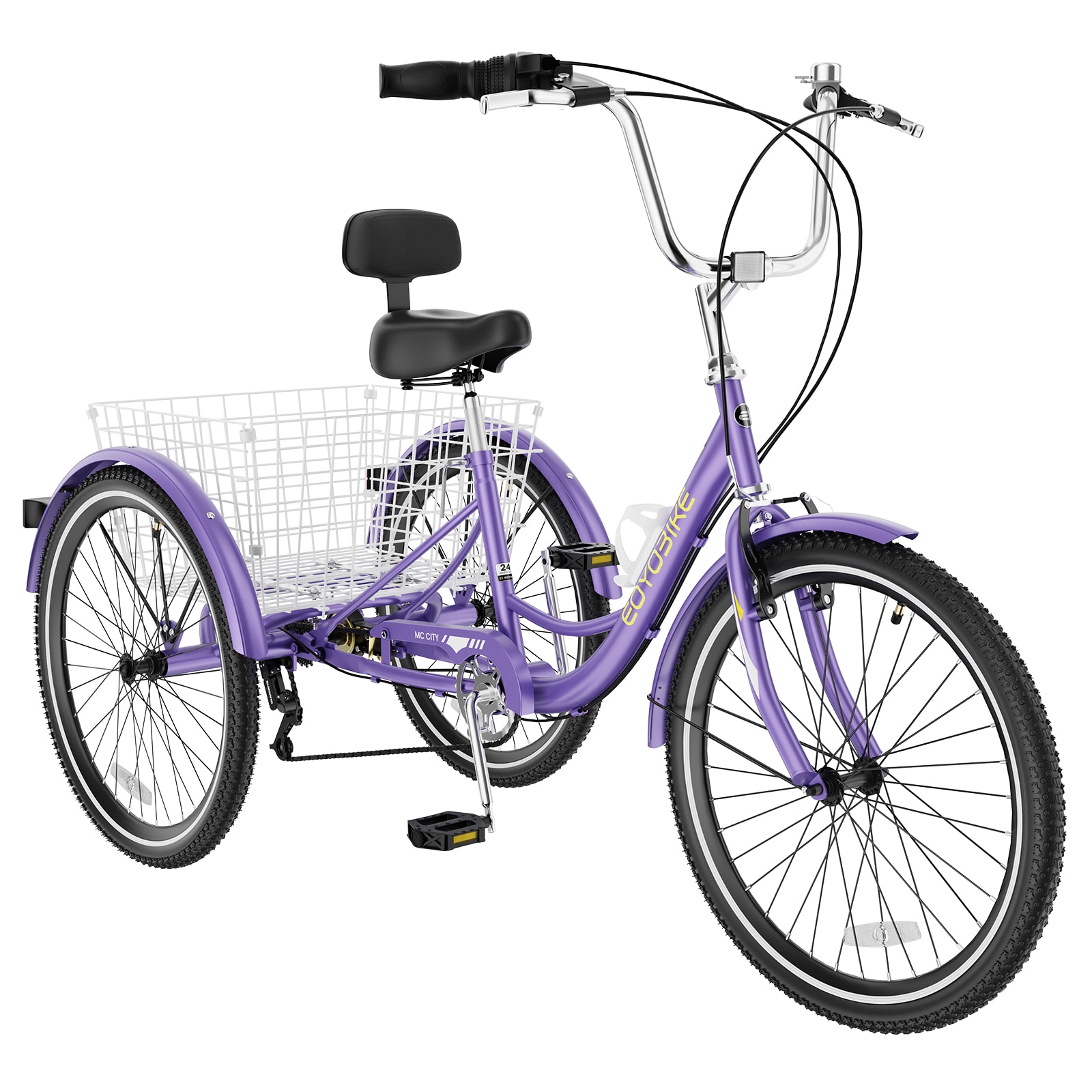 MOONCOOL  20 inch Adult Tricycles 3 Wheel 7 Speed Trikes with Basket Purple
