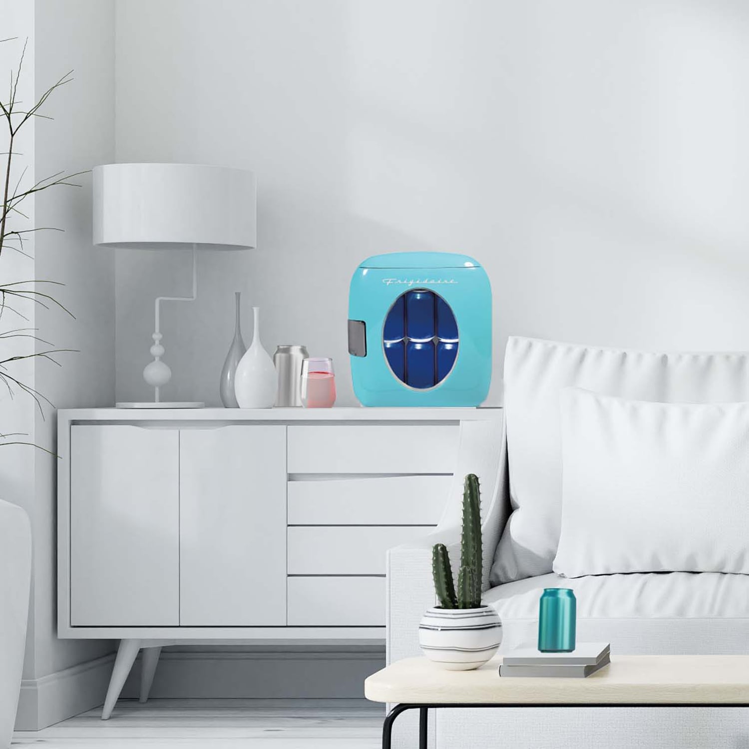 Baby Blue Retro Portable 12-Can Mini Fridge Cooler