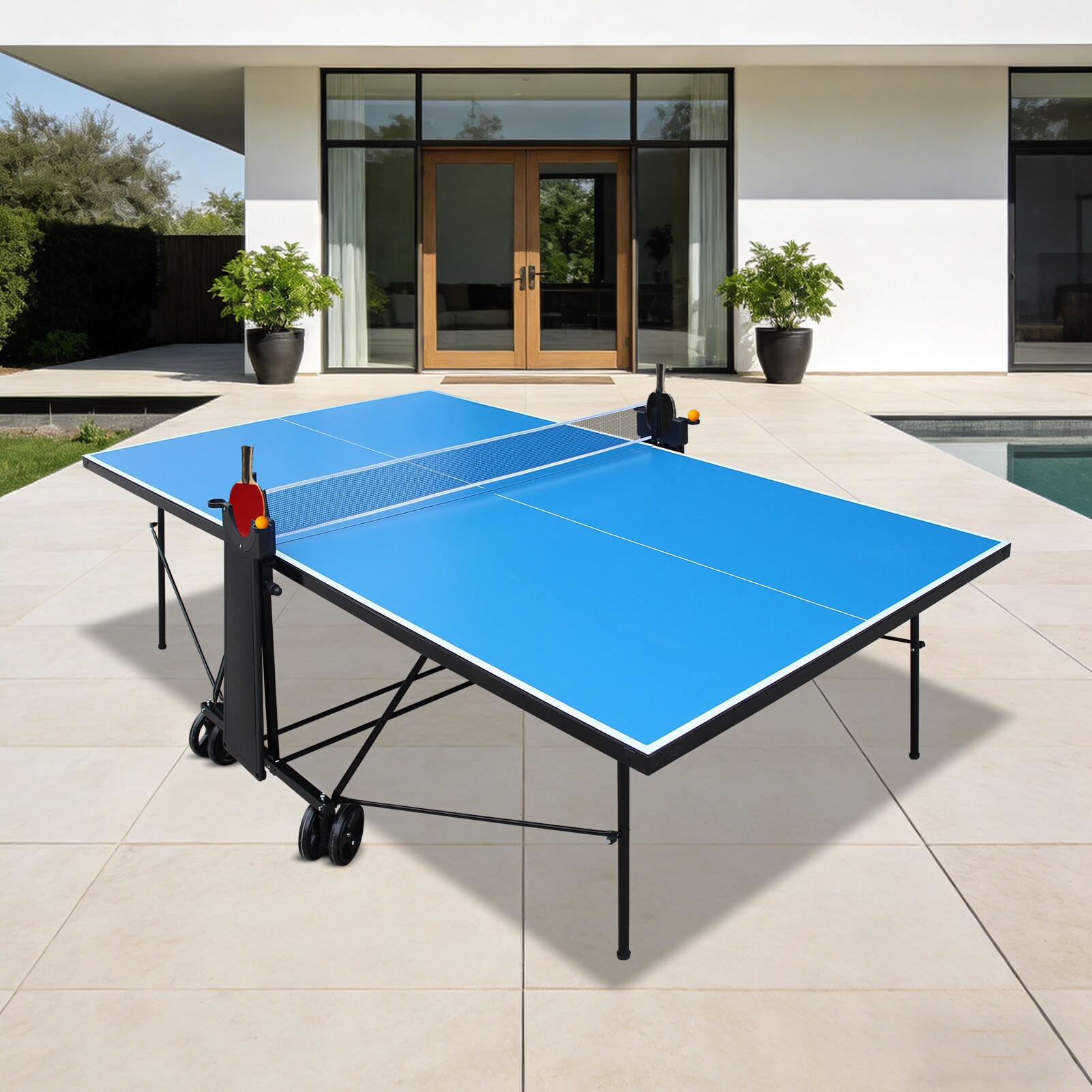 Tinyhomie Outdoor Table Tennis Table Foldable Portable with Net Paddles ...