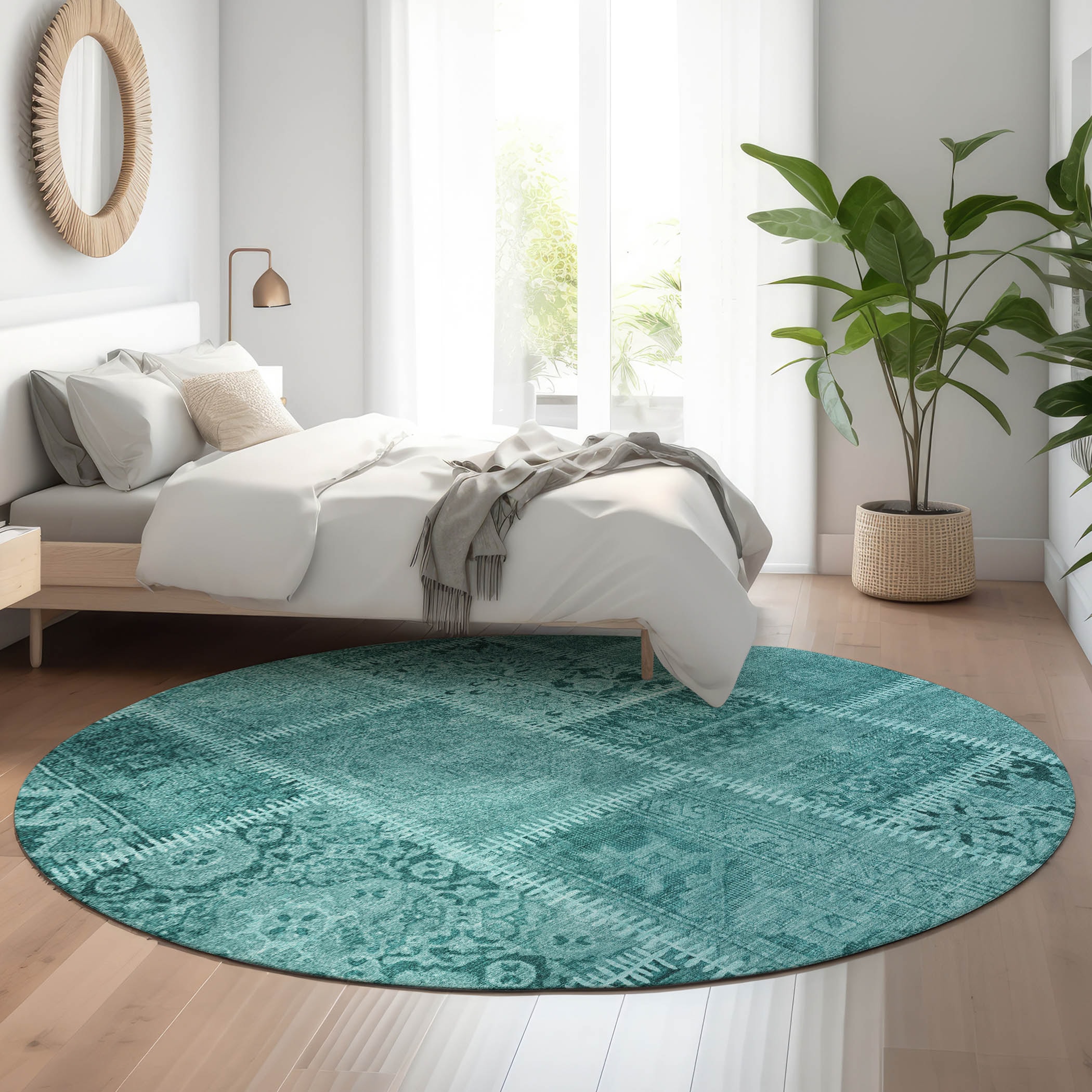 Addison Rugs AMF635TQ8RO Mayfield AMF635TQ 8 x 8 (ft) Loomed Polyester Turquoise Round Indoor Geometric Machine washable Area rug