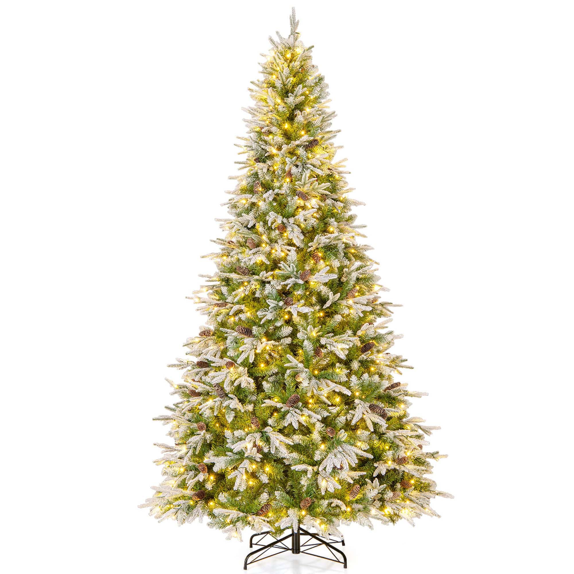 Costway - 9 FT Artificial Christmas Tree Hinged Xmas Tree with 1871 Branch Tips 690 Lights
