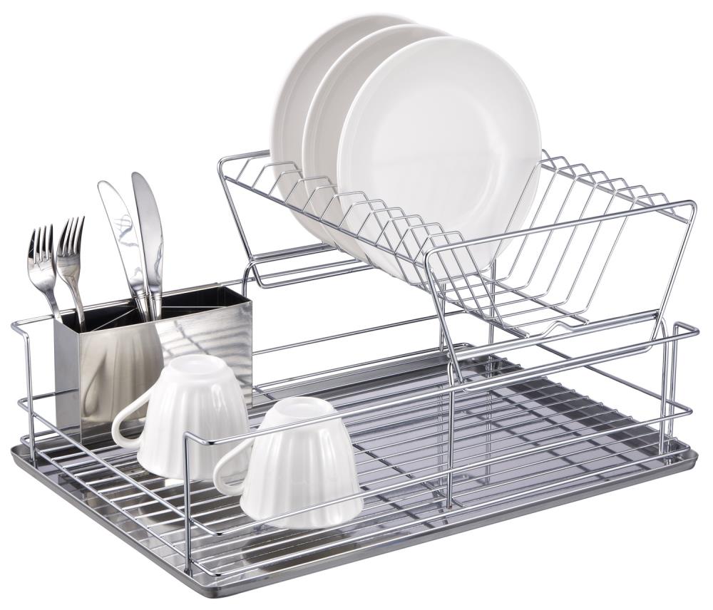 Dish Drying Rack 2-Tier Dish Rack with Drip Tray Kitchen Cutlery Storage  Basket Dish Drainer Rack with Holder Storage Kitchen Organizer Rack-Black