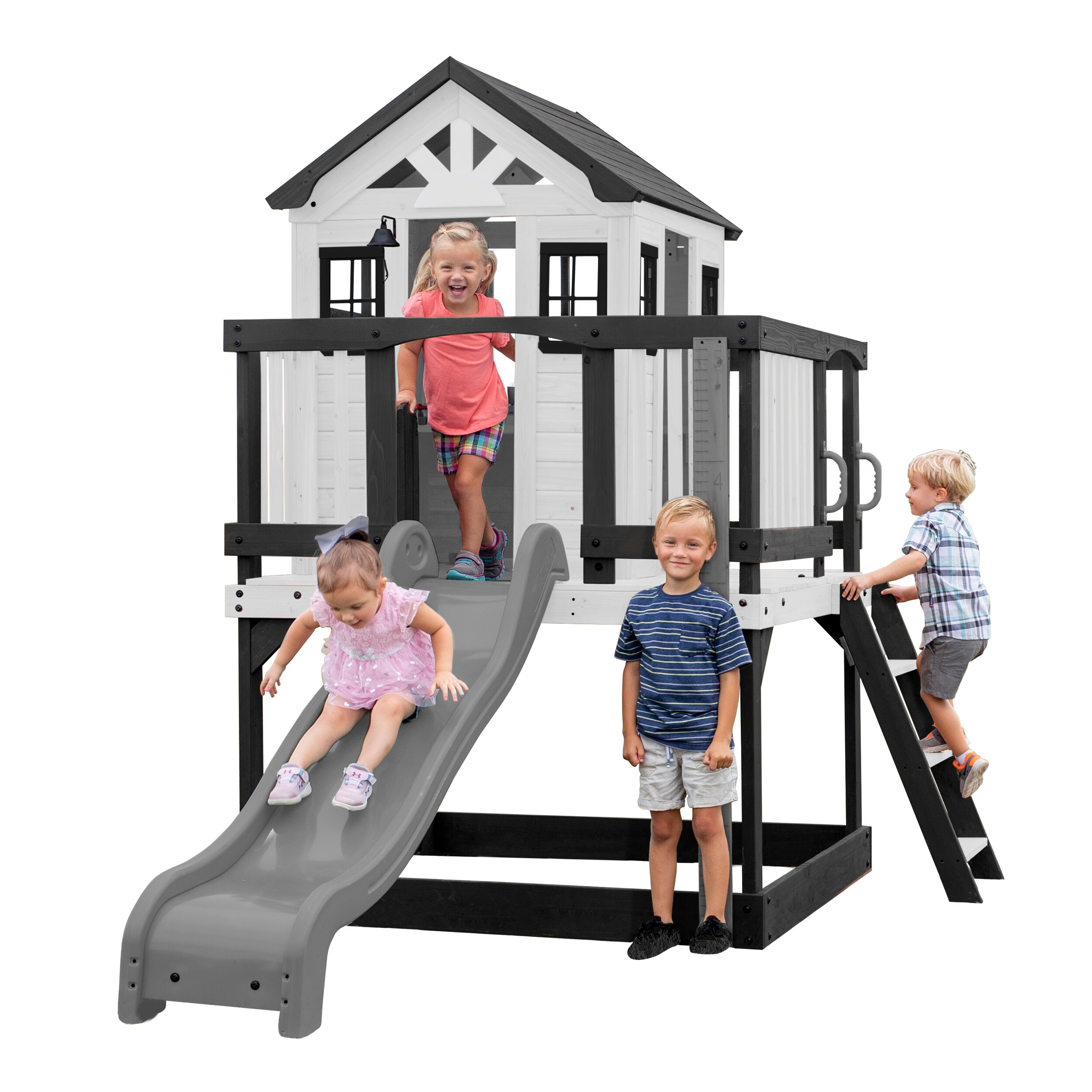 Sweetwater Heights White and Black Elevated Playhouse with Slide