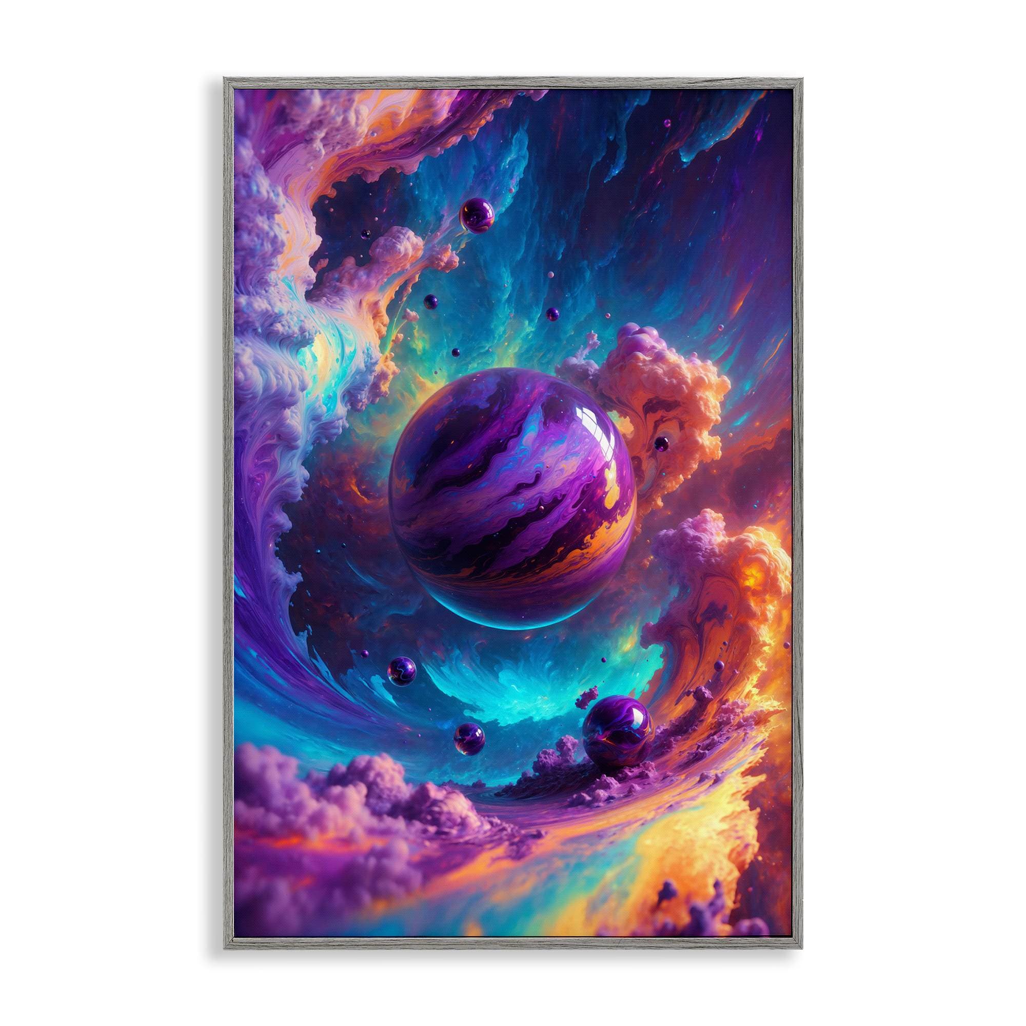 Stupell Industries BT-297-GFF-20X30 Surreal Planets with Chromatic Clouds Gray Framed Giclee Art By Wumples 20 x 30
