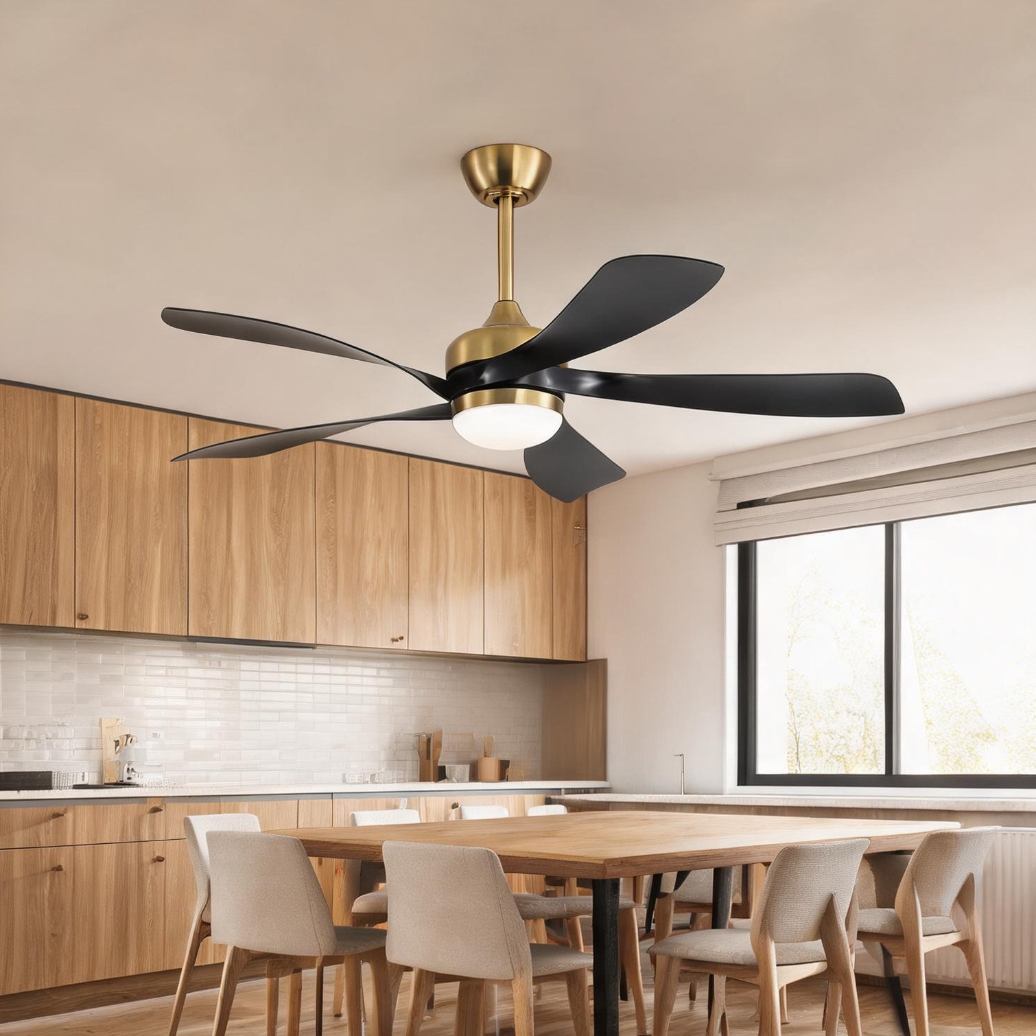 chillscreamni Sleek black ABS 52-inch ceiling fan with dimmable tri-color LED light and remote ideal for master bedrooms and living rooms