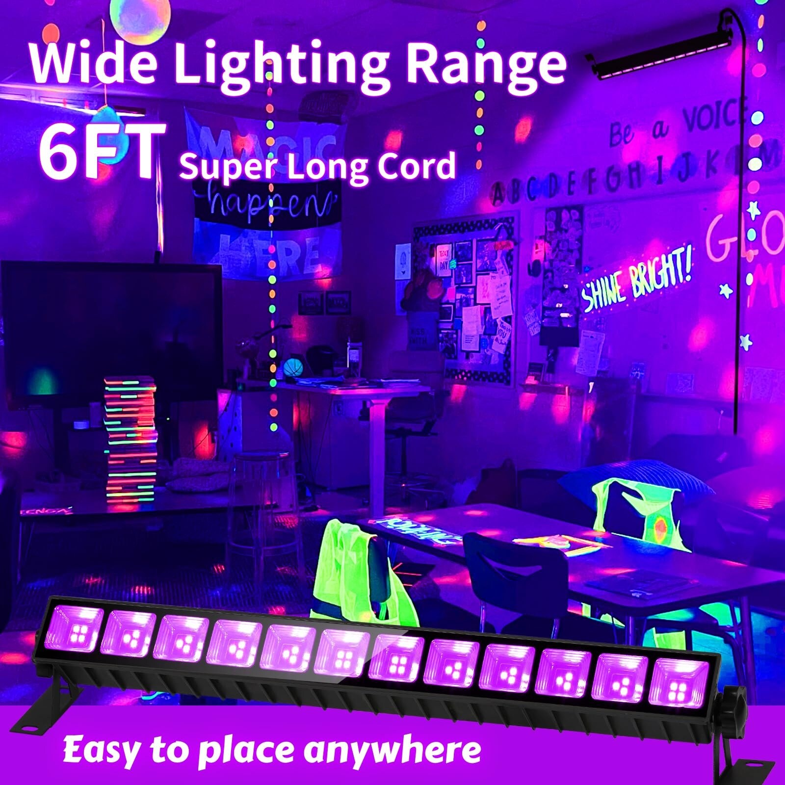 AOIZGMY Waterproof 36W Blacklight Bar IP66 40 LED with 6FT Cord for ...