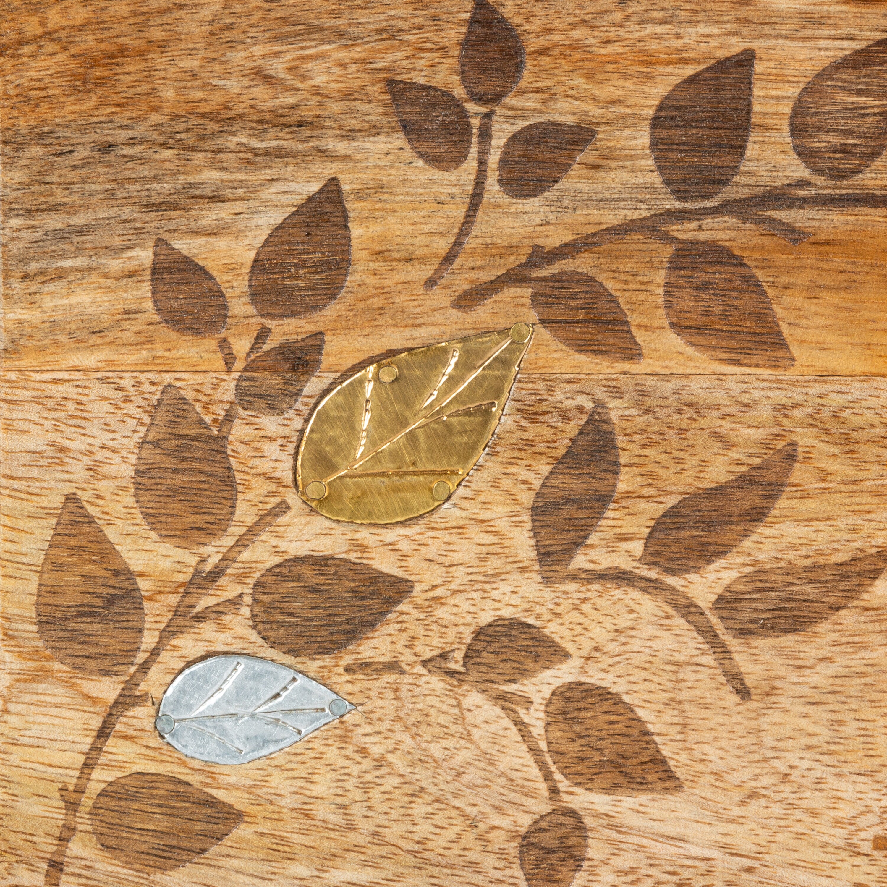 Utensil Holder, Mango Wood with Inlay/Laser Leaf Design