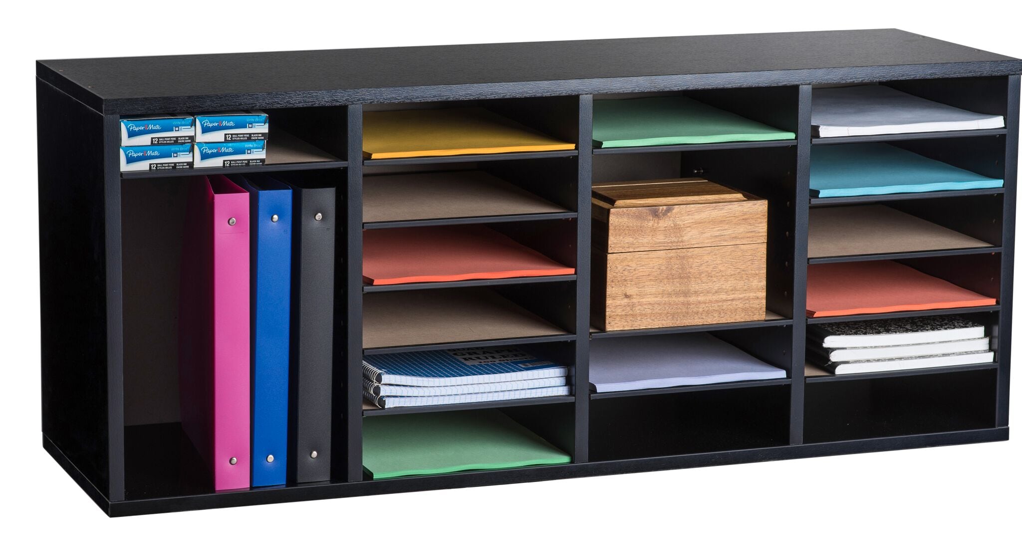 Homeroots Sleek Matte Black 6 Compartment Desk Organizer