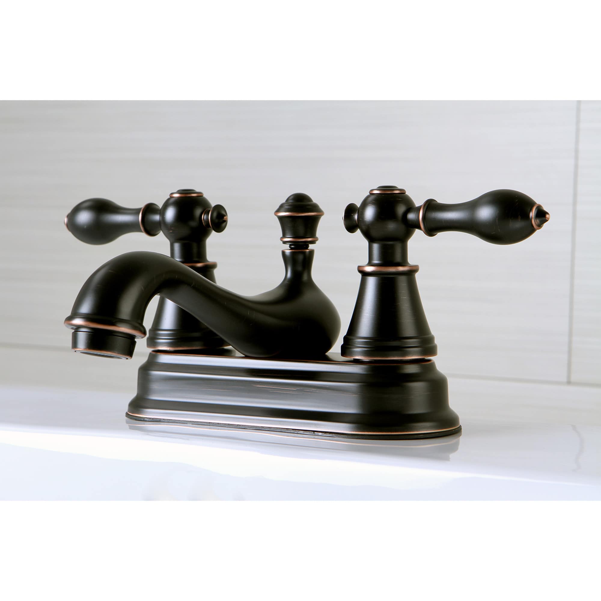 Kingston Brass WLFS3606AL Vintage Naples bronze 4-in centerset 2-handle Mid-arc Residential Handle Bathroom Sink Faucet with Drain