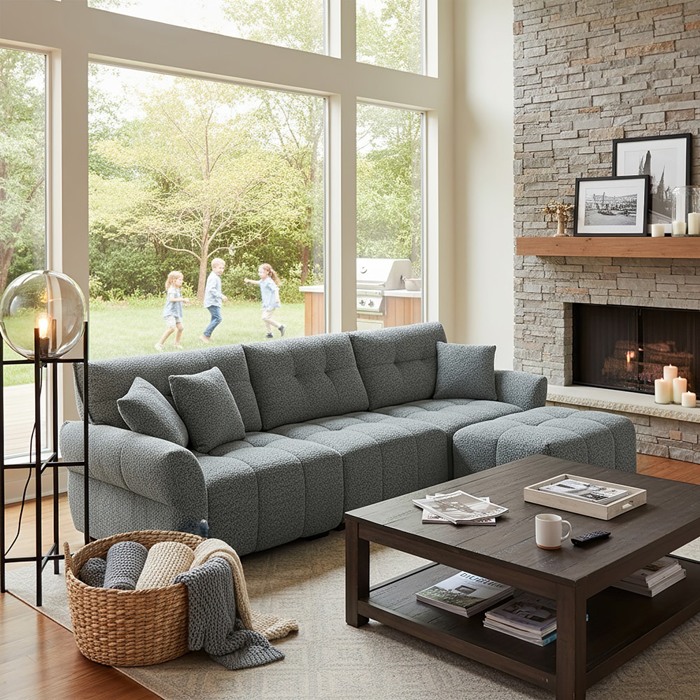 Homsee V-KF582001-01-ABC 4 Piece L Shaped Sofa Set with Footrest and Cushions Comfortable Durable and Stylish Living Room Furniture for Family Seating