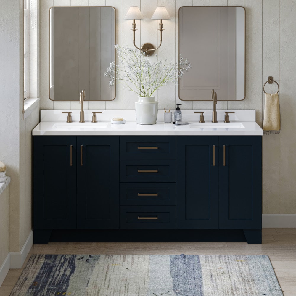 ARIEL Taylor 73-in Midnight Blue Undermount Double Sink Bathroom Vanity ...